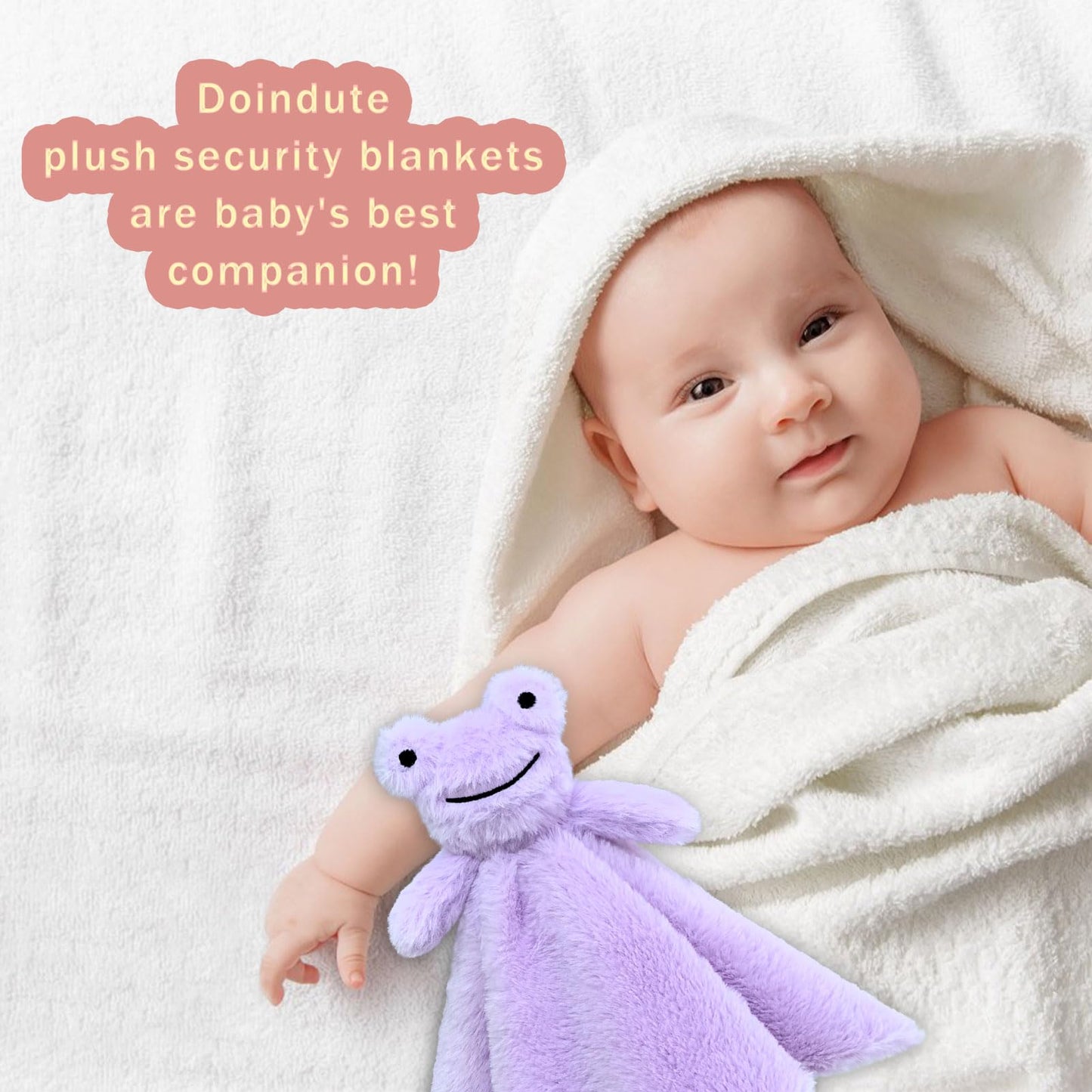 Doindute Baby Purple Soft Frog Stuffed Animal Security Blanket, Plush Frog Character Lovey Blanket, Baby Shower/Nursery Gift, Newborn Infant Toddler Snuggle Blankie for Girls Boys, 14 Inches