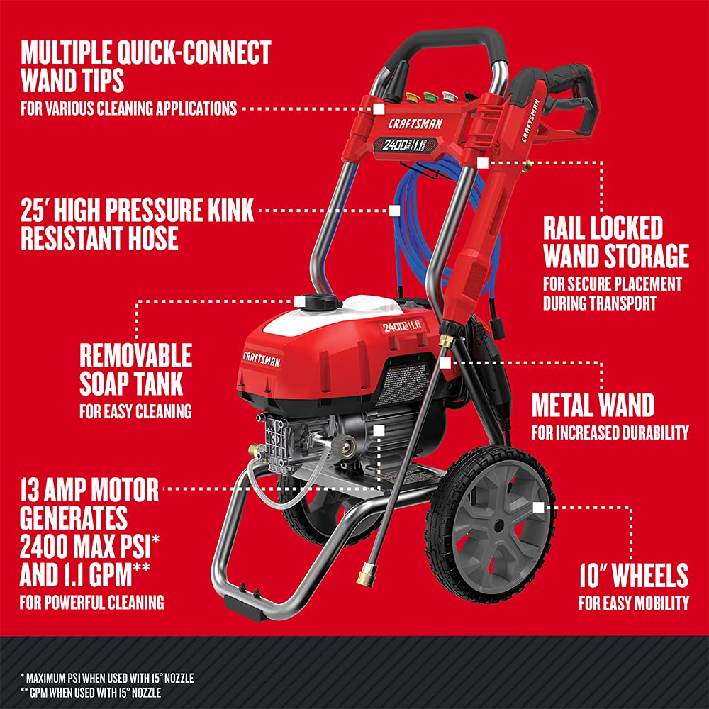 CRAFTSMAN Electric Pressure Washer, Cold Water, 2400-PSI, 1.1-GPM, Corded (CMEPW2400)