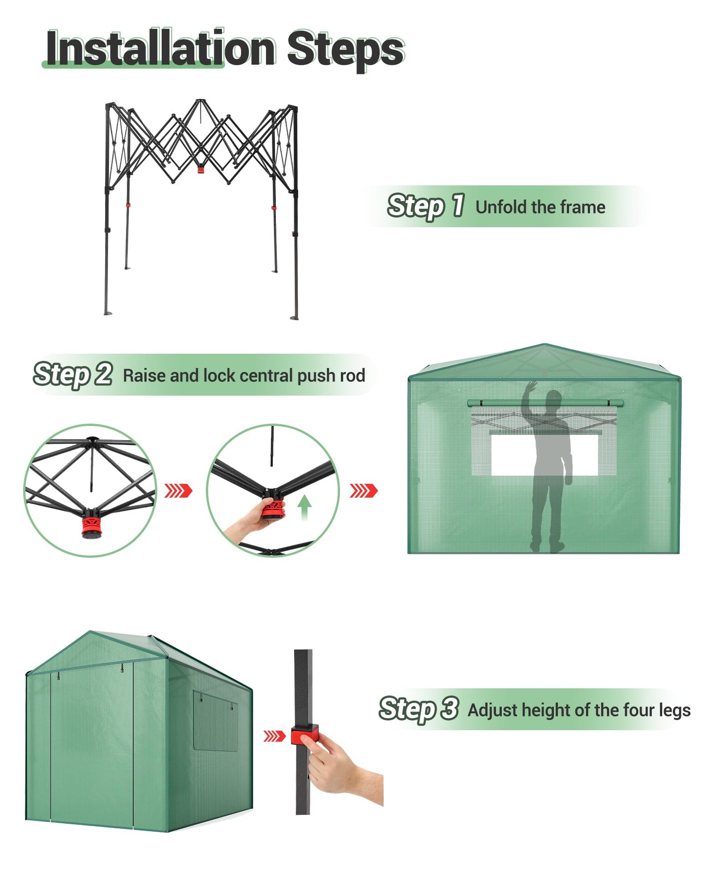 8x6 ft Portable Greenhouse for Gardening, Walk-in Plant Houses for Winter Protection, Durable PE Cover Greenhouse Kit for Indoor & Outdoor Use, Zippered Doors