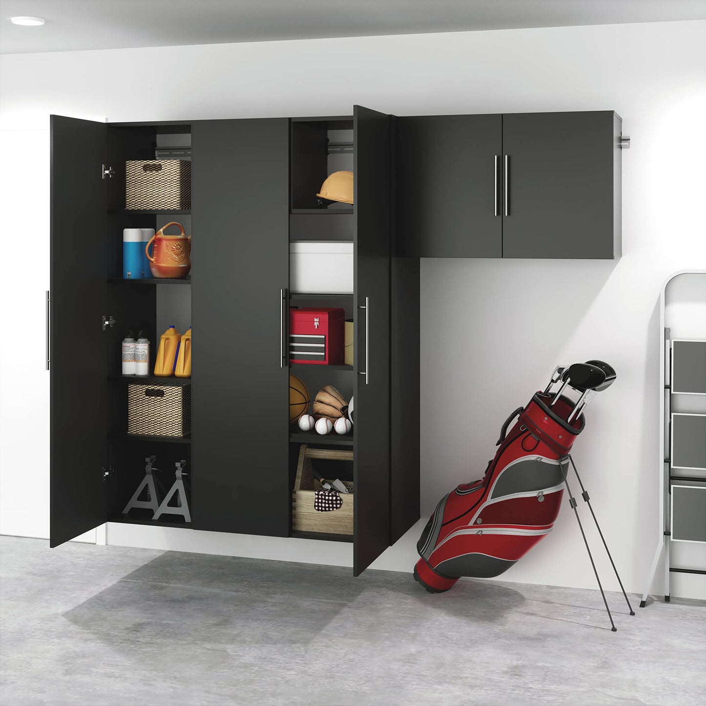 Prepac HangUps 30" Upper Garage Cabinet, Bathroom Cabinet Wall Mount, Ideal for Garage, Kitchen and Laundry Organization 30" W x 24" H x 16" D, Black