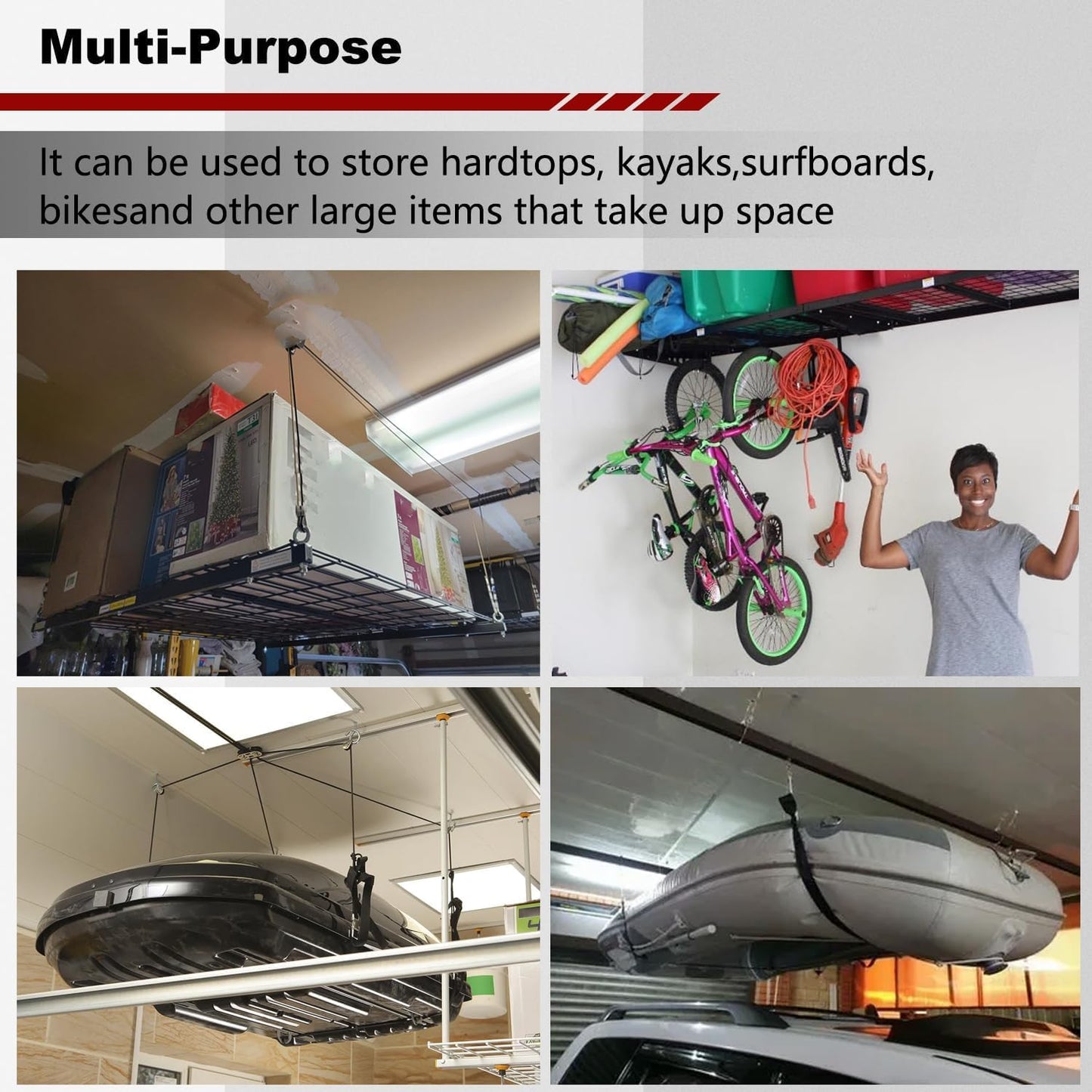 Overhead Garage Storage Lift - Heavy Duty Ceiling Mounted Garage Storage Lift System for Organization Easy to Install