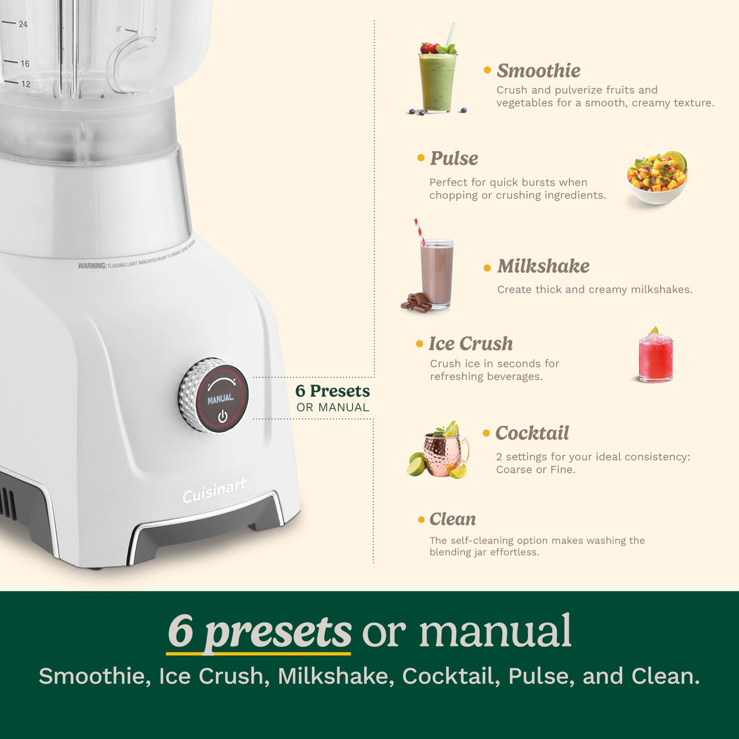 Cuisinart Hurricane® 48 oz Glass Jar Digital Blender, Manual 5 Speeds, 6 Presets - Smoothie, Pulse, Milkshake, Cocktail, Ice Crush, and Clean, BL-200