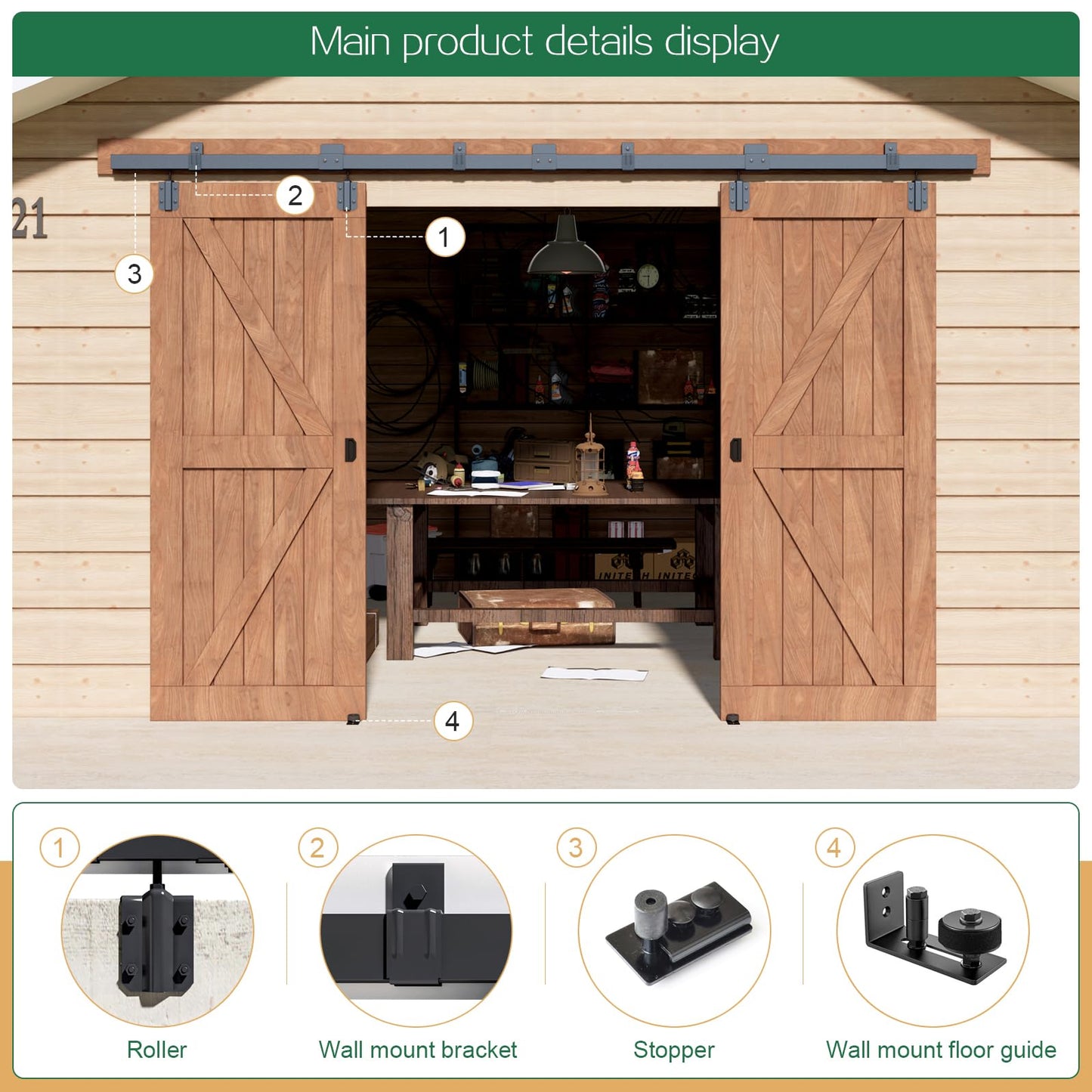 13FT Double Door Industrial Grade Black Double Door Track Kit for Exterior Sliding Barn Doors Heavy Duty Box Rail, Wall Mounted, Max Load 300lbs (Hardware Only,No Door)