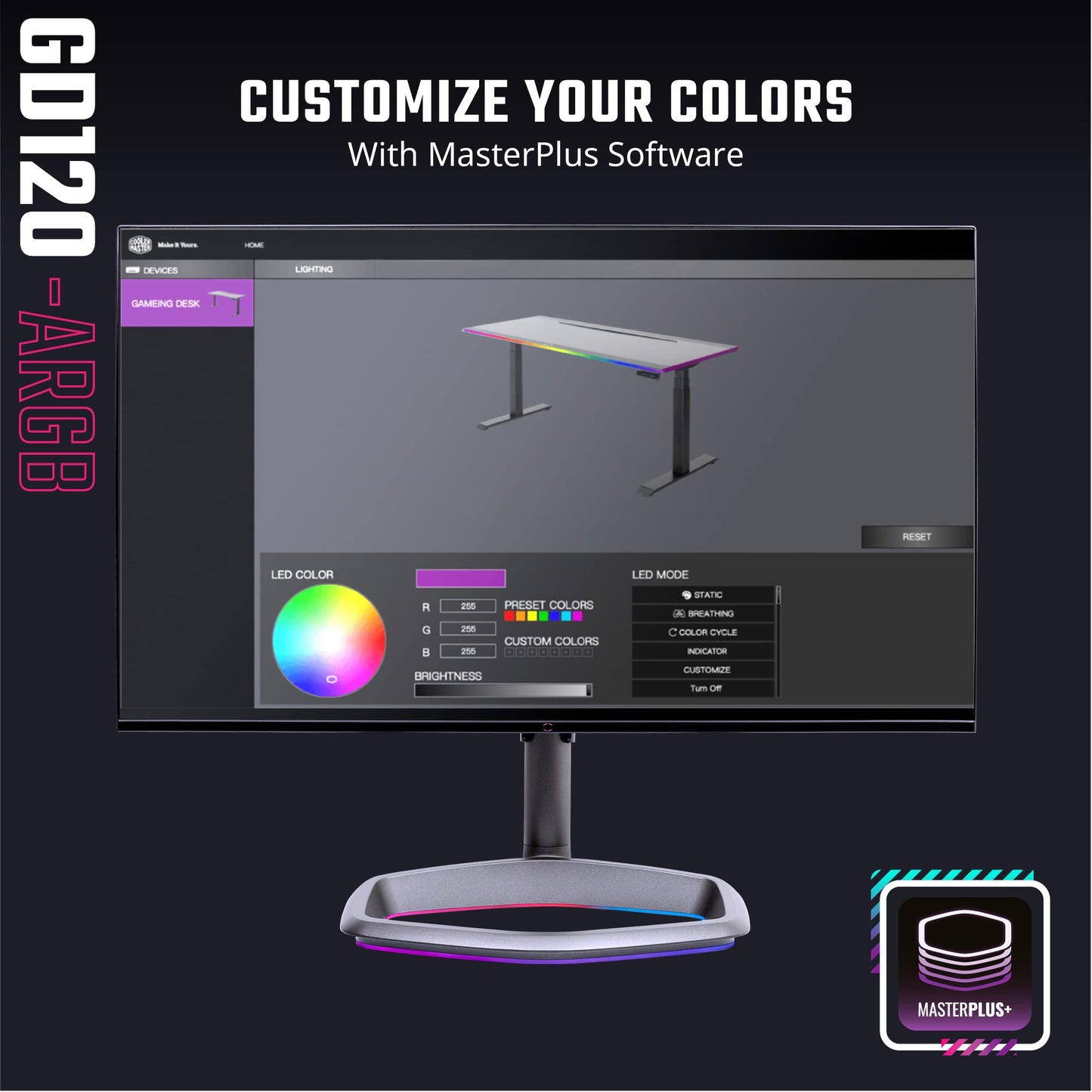 Cooler Master GD120 A1 ARGB 30th Anniversary PC Gaming Desk, Ambient ARGB, Water-Repellent Mousepad, 220lbs Weight Support, 3 Height Levels, Cable Management Tray, 47.2Dx29.5W Workstation|Home Office