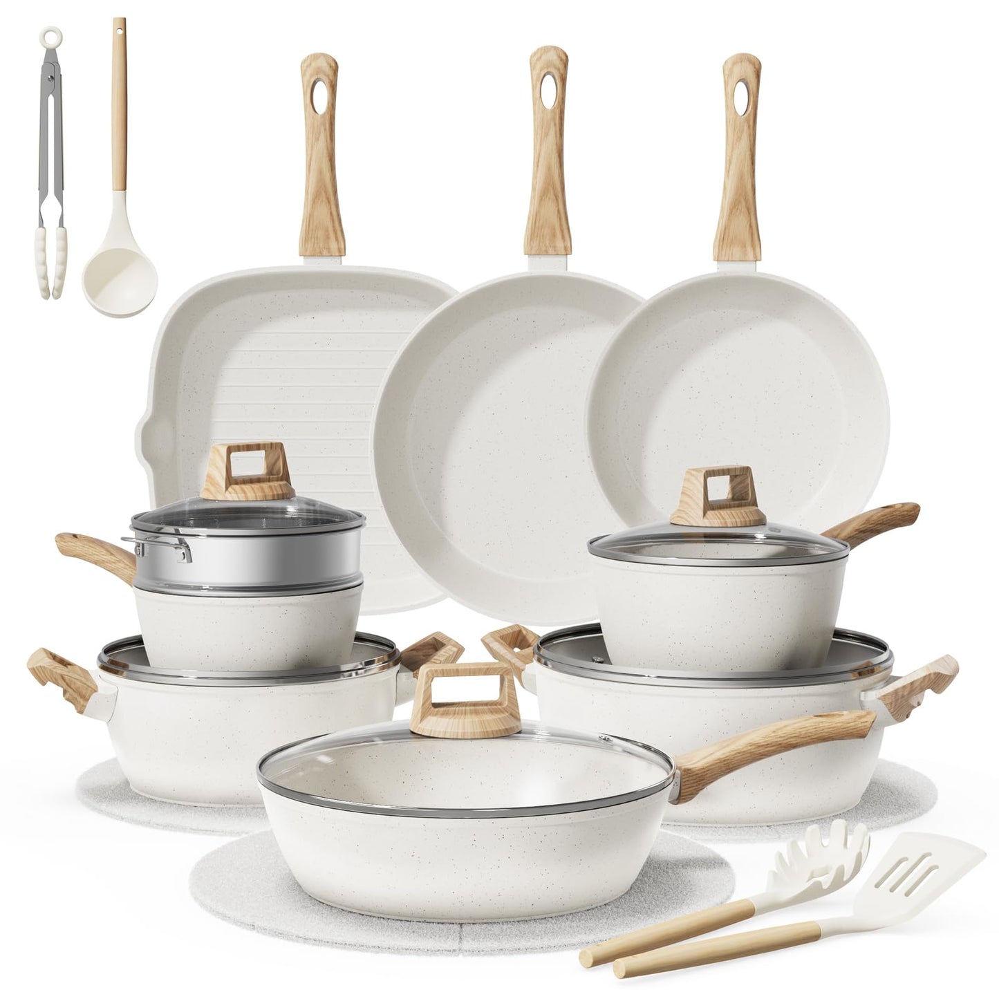 Bazova 24-Piece Pots and Pans Set Non Stick, Titanium-Reinforced Ceramic Cookware Set, Long-Lasting Nonstick,Non Toxic PFAS-Free, Induction Compatible, Complete Kitchen Set for Everyday Cooking