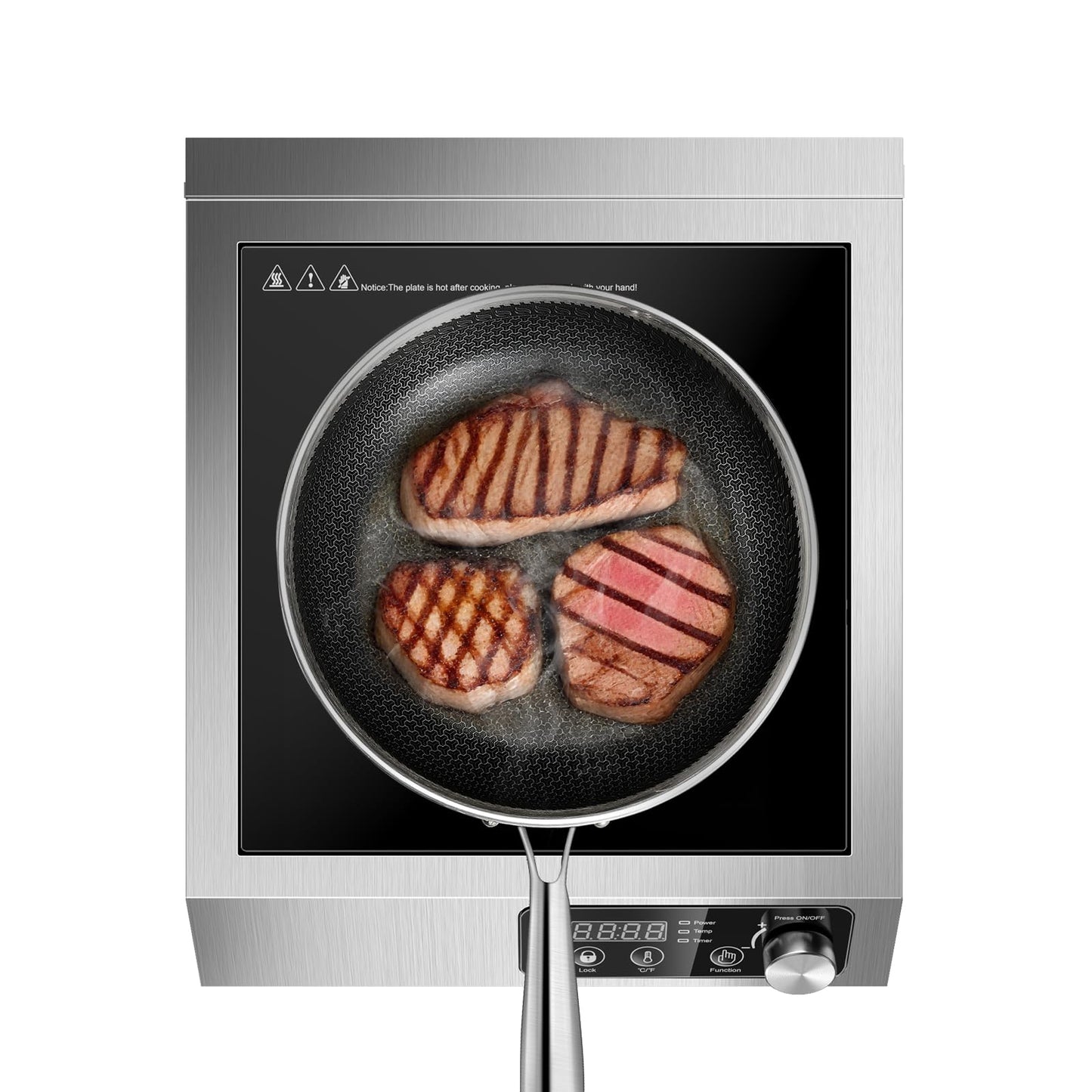 Zomagas 1800W Commercial Induction Cooktop: Features 10-Level Precision Power Control and Low-Noise Cooling for Home Chefs and Party Catering,With Knob and LCD Screen