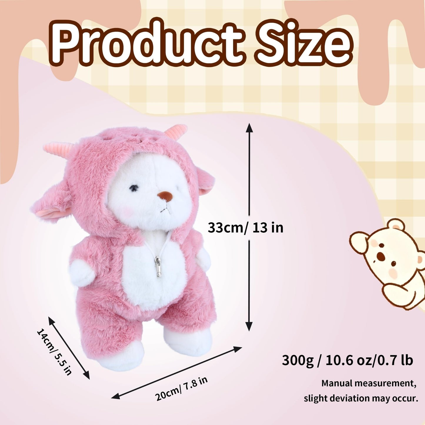 Teddy Bear Plush Figure Toys, Teddy Bears Stuffed Animals with Movable Legs Hoodie, 13'' Kawaii Emotional Support Plush Toys with Pink Lamb Clothes Soft Stuffed Bear Gift for Kids Toddlers Girls