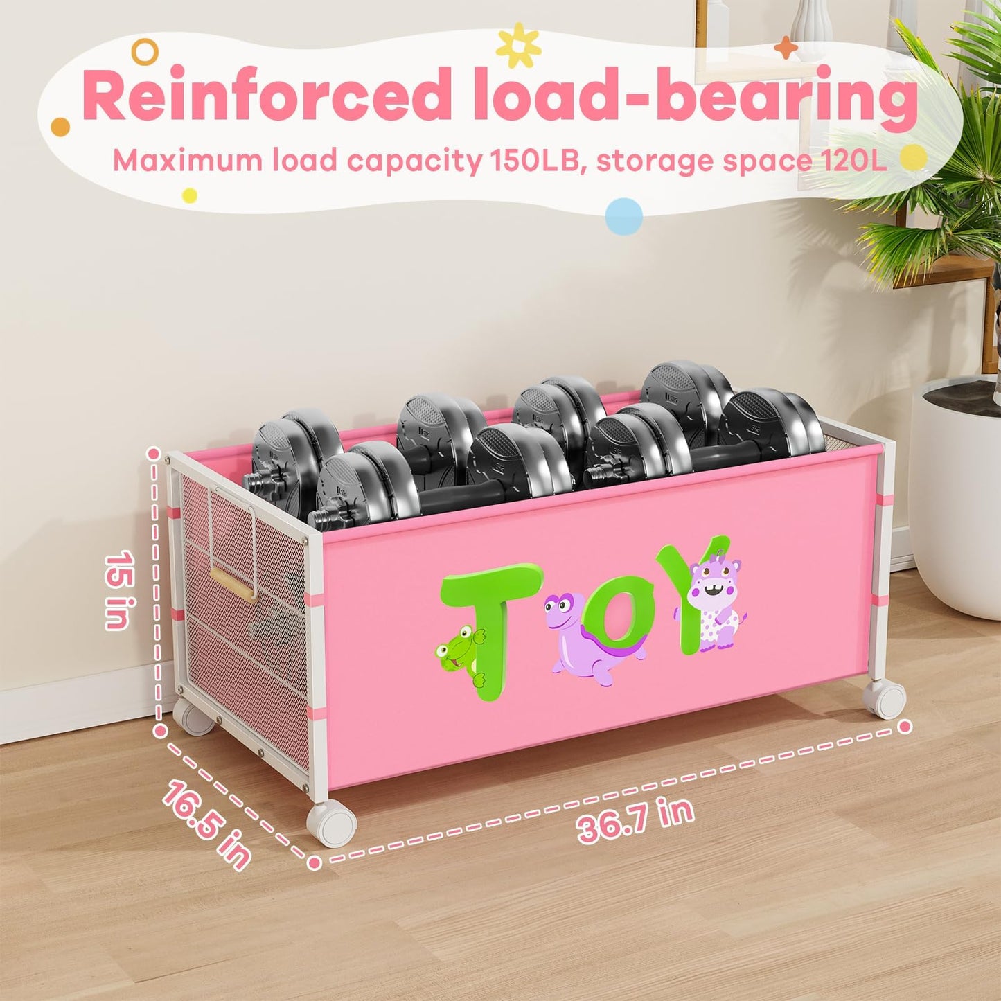 JBBTOOL Large Toy Box, Toy Storage Organizer for Kids, Toy Chest for Toddlers with 360° Wheels, Toybox for Living Room, Oxford Cloth Toy Box for Boys, Girls, Stuffed Animals, Clothes