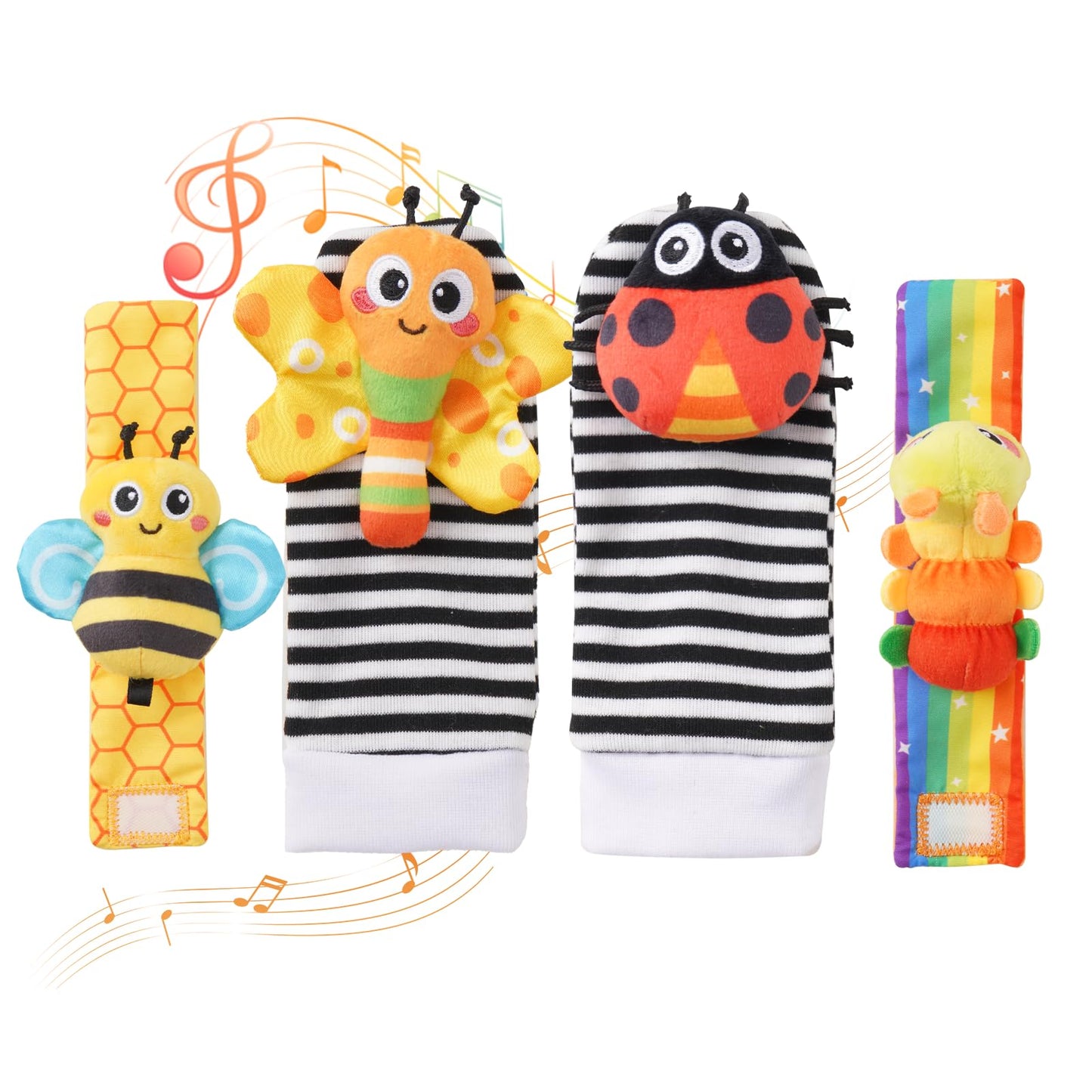 Baby rattles 0-6 Months, Cute Soft Newborn Wrist Rattle Foot Finder Socks Set,Infant Newborn Sensory Toy for 0 3 6 9 12 Months Boys Girls Gift (Insect)