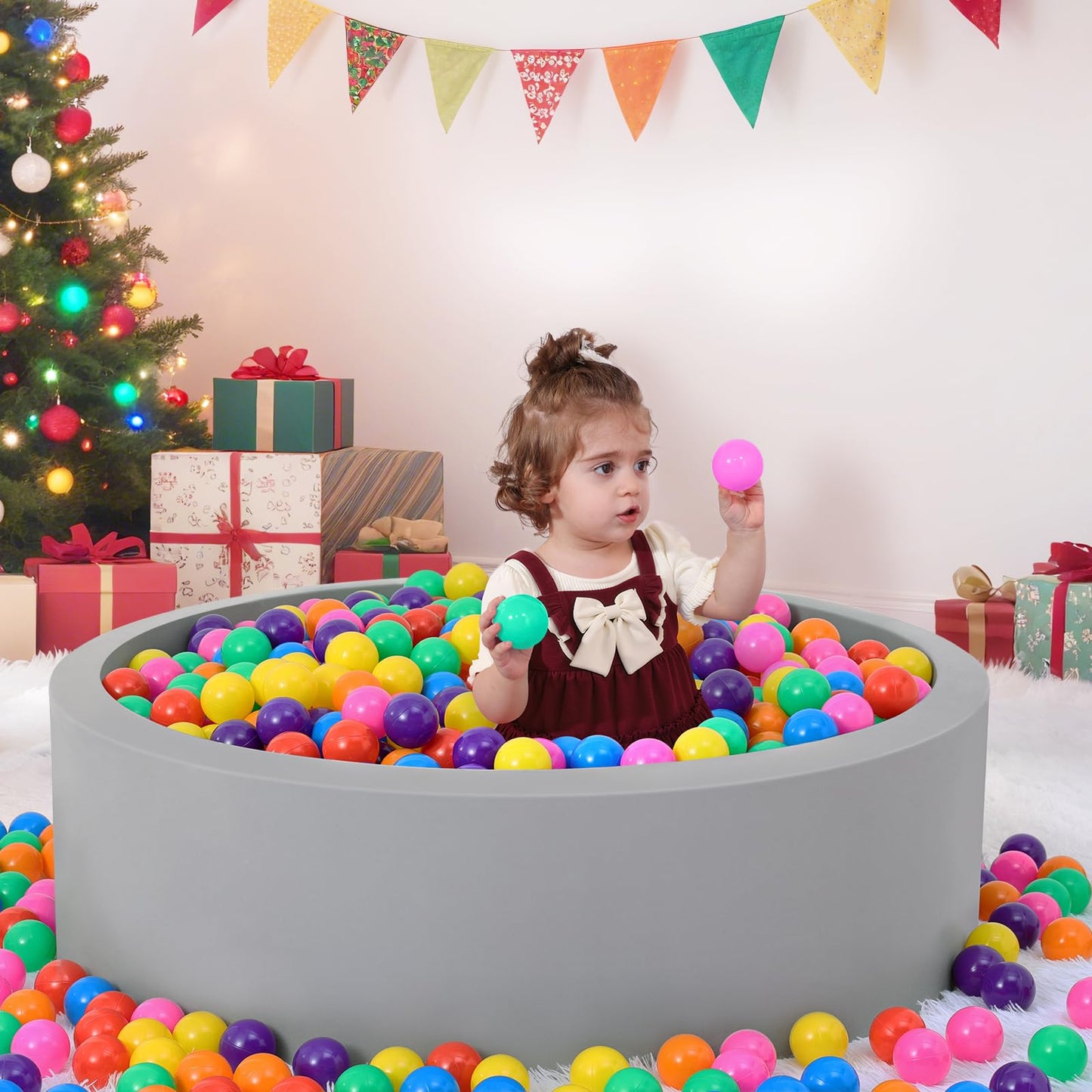 Foam Ball Pit for Toddlers with 200 Balls, Large Baby Ball Pit for Babies with Soft Memory Sponge, Indoor Outdoor Baby Playpen, Kids Play Ball Pool, Gift Toys for Infants Boys and Girls