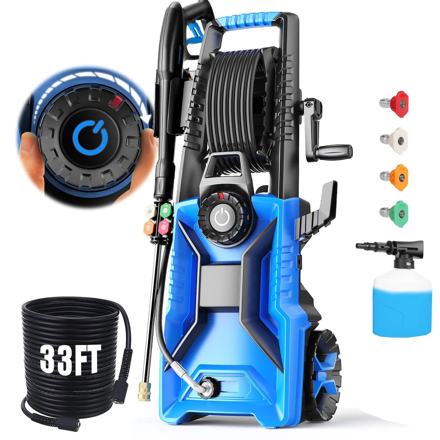 Pressure Cleaner 5000 PSI Adjustable Pressure, Power Cleaners Powered with 33ft Pressure Hose, 4 Nozzles and 500ml Foam Cannon, Cleaner Machine for Home, Car, Blue