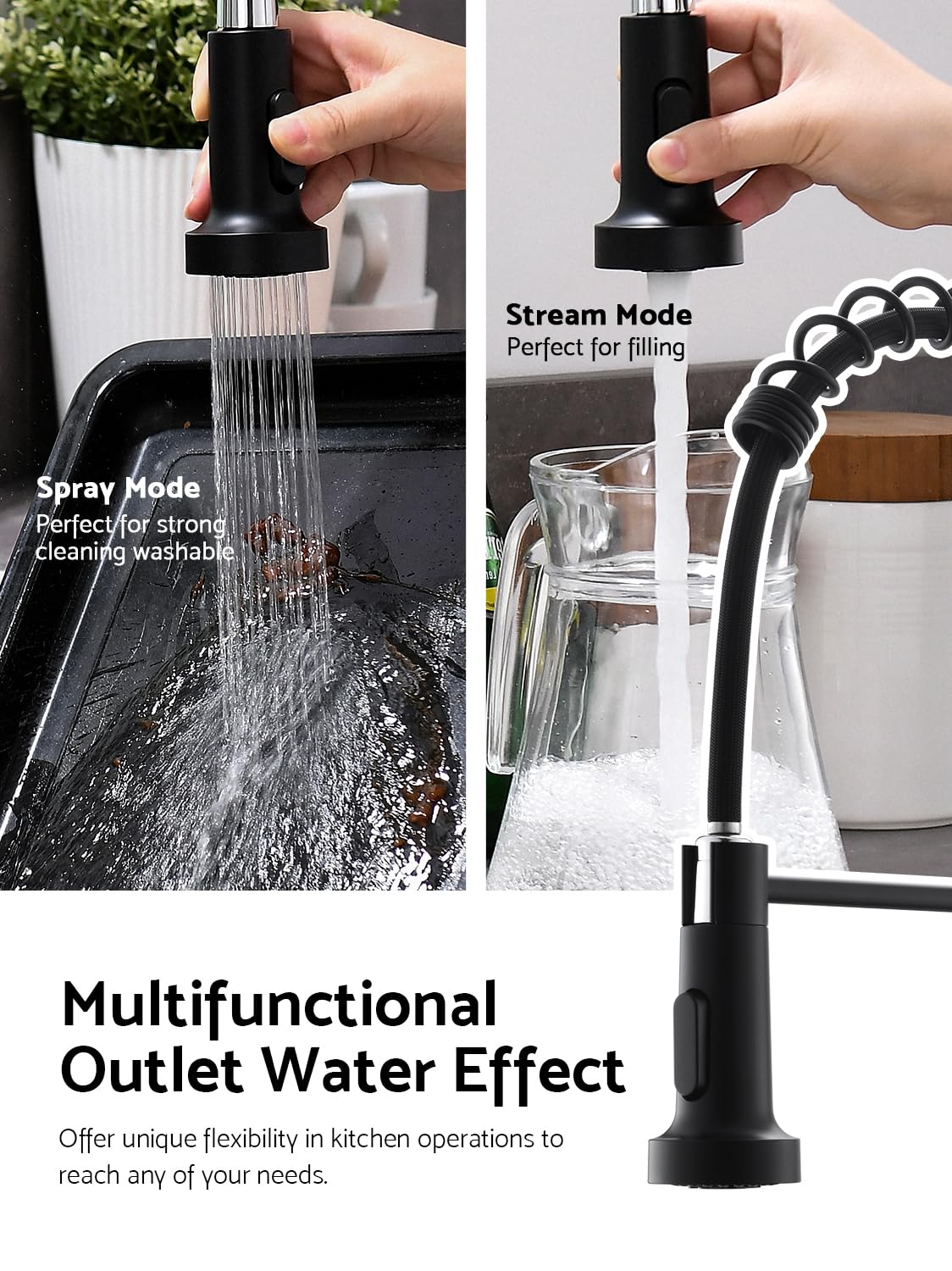 WEWE Matte Black Touchless Kitchen Faucet with Pull Down Sprayer - Motion Sensor Black Kitchen Faucet Spring Single Handle Kitchen Faucets, Stainless Steel Faucet for Kitchen Sink