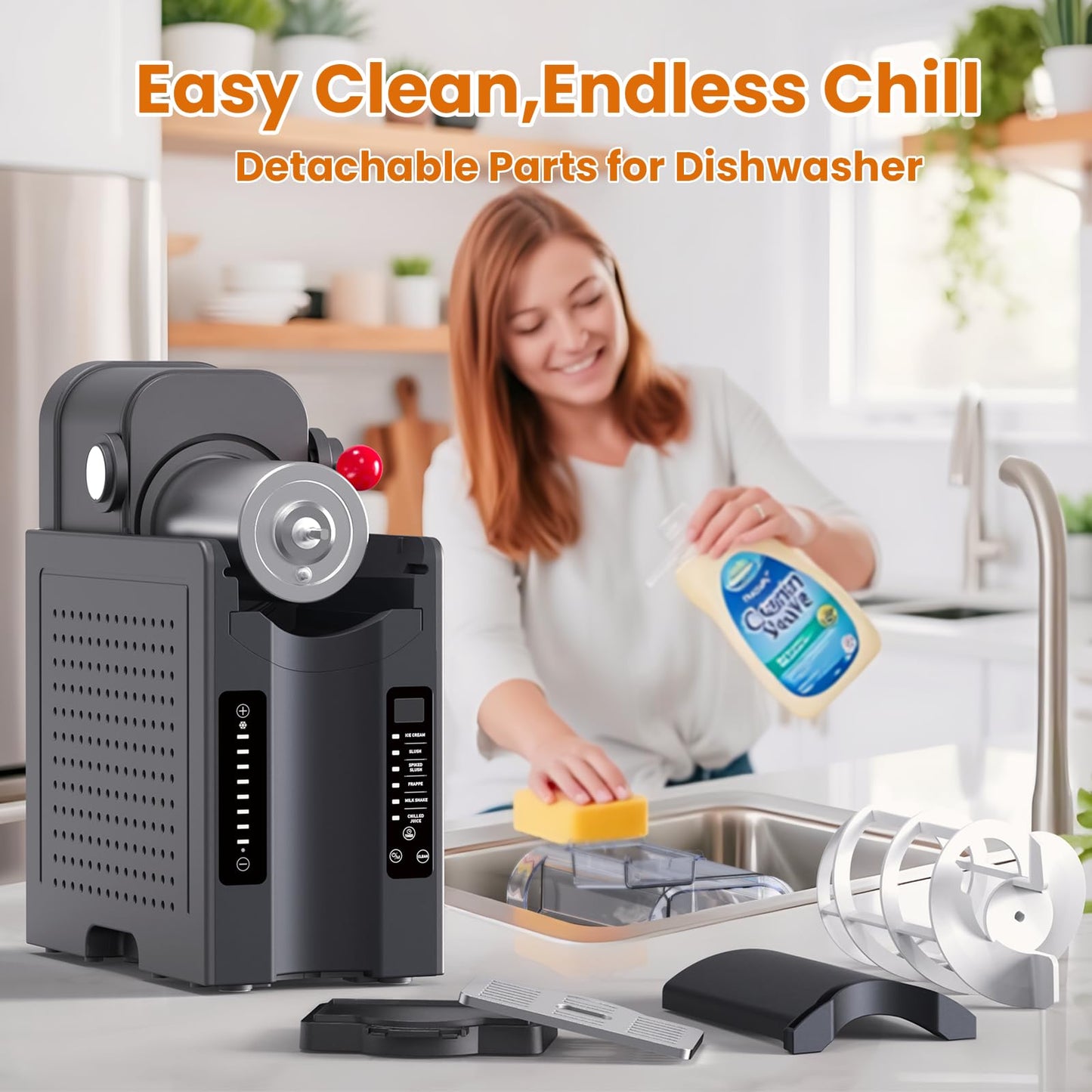 Slushie Machine: No Ice Needed Slushy Machine for Home, 6 Preset, Real-Time Temp Display, Auto-Clean | Frozen Margaritas, Cocktails, Frappés, Ice Cream, Smoothies, Milkshakes,Summer Parties