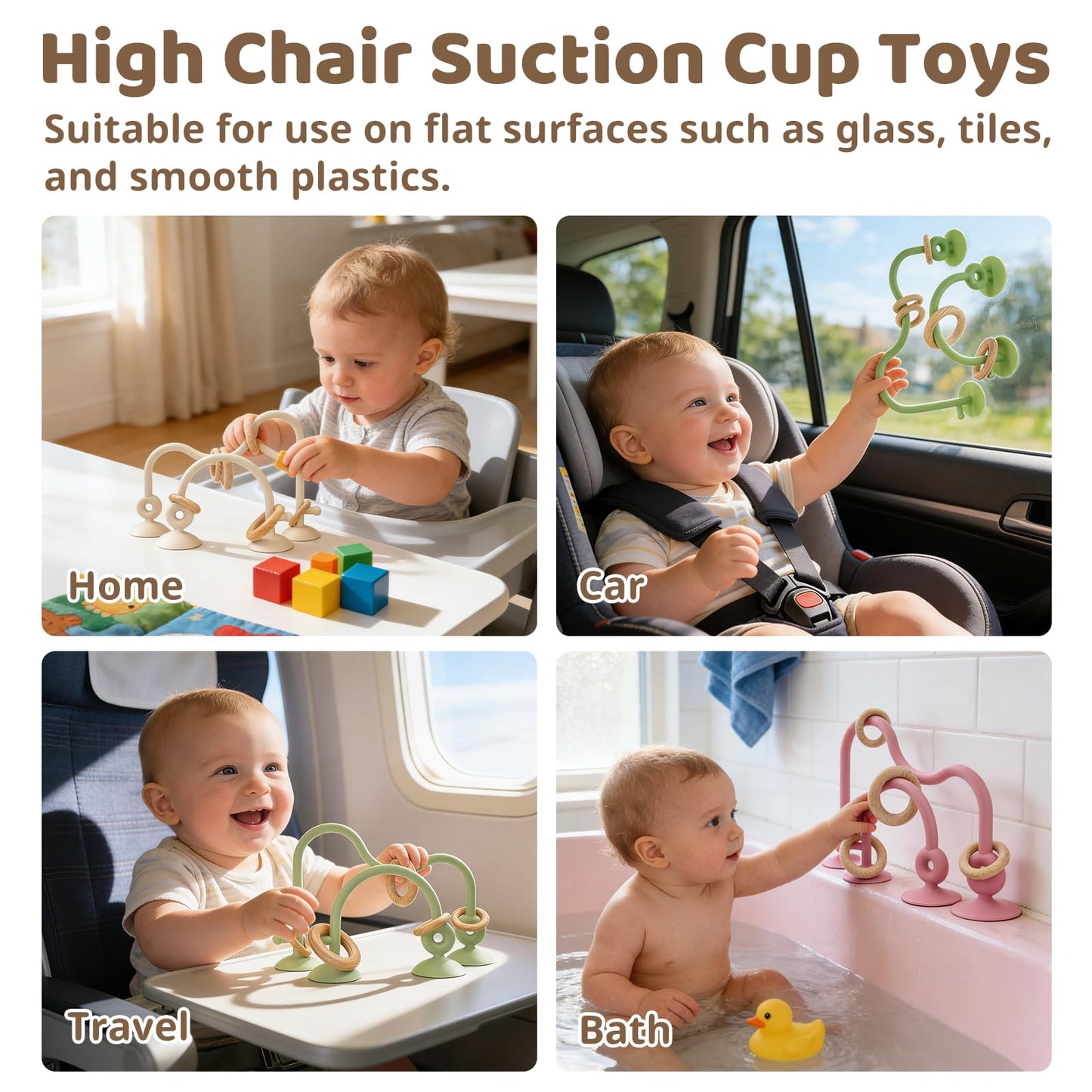 Baby High Chair Suction Toys Teething Chew - Silicone Apple Teething Relief Toys Silicone Teethers Table Toys, Food Grade Silicon for 6 12 18 Months(Beige)