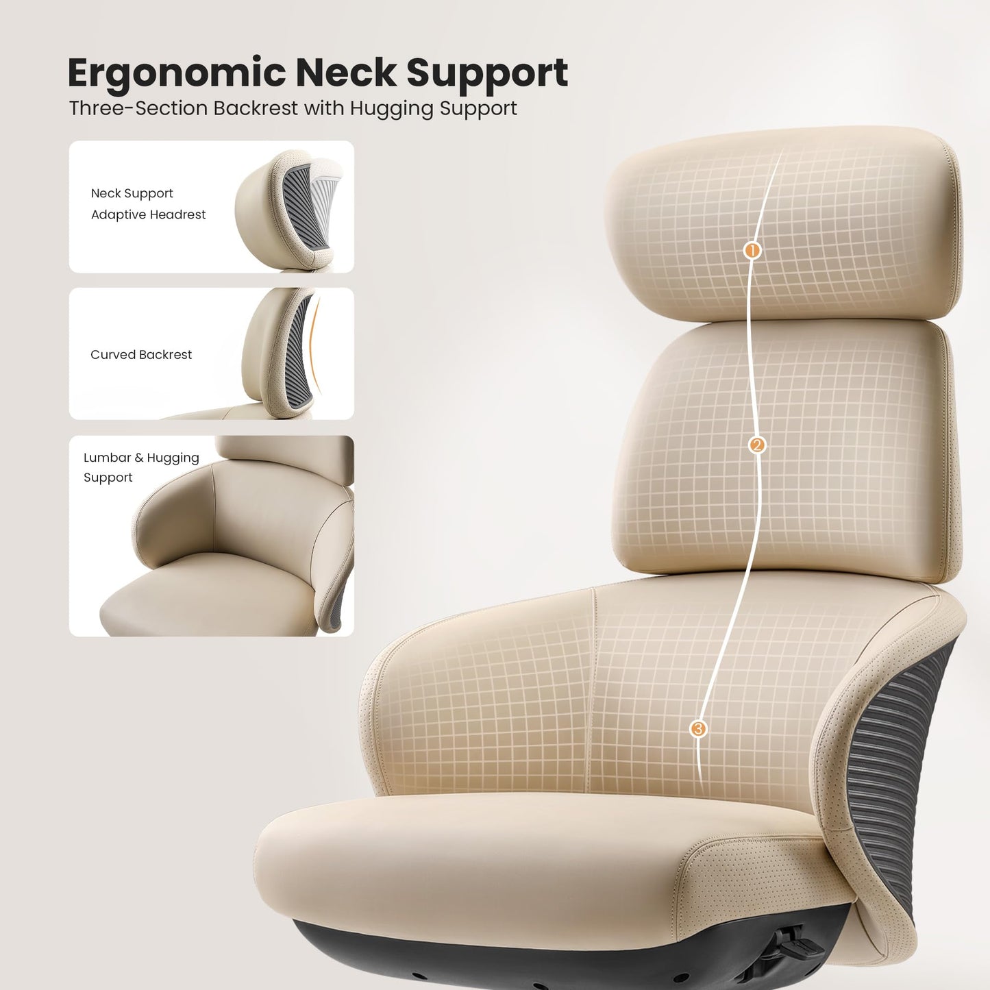 EUREKA ERGONOMIC Royal Rowan Leather Desk Chair, Microfiber PU Leather Office Chair with Wheels and Headrest, High Back Office Chair, Executive Office Chair Comfy for Home & Office, Off-White