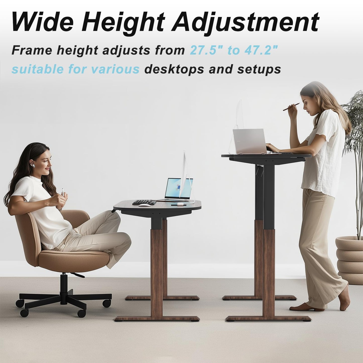 ERGO COLLECT Dual Motor Standing Desk Frame with Oval Legs, Electric Adjustable Sit Stand Desk Base for up to 70.8"x31.5" Table Tops, Sturdy Computer Desk Frame for Home Office Workstation (Walnut)