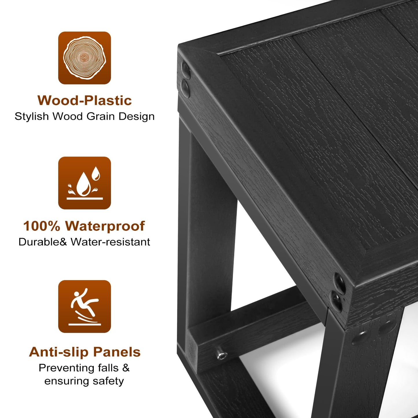 Heavy-Duty Hot Tub Steps, All-Weather Wood-Plastic Composite 2-Step Outdoor Spa Steps, 600LBS Capacity, Anti-Slip Surface, Durable Bathtub Steps for Outdoor/Indoor Hot Tubs, Pools, and Spas (Black)