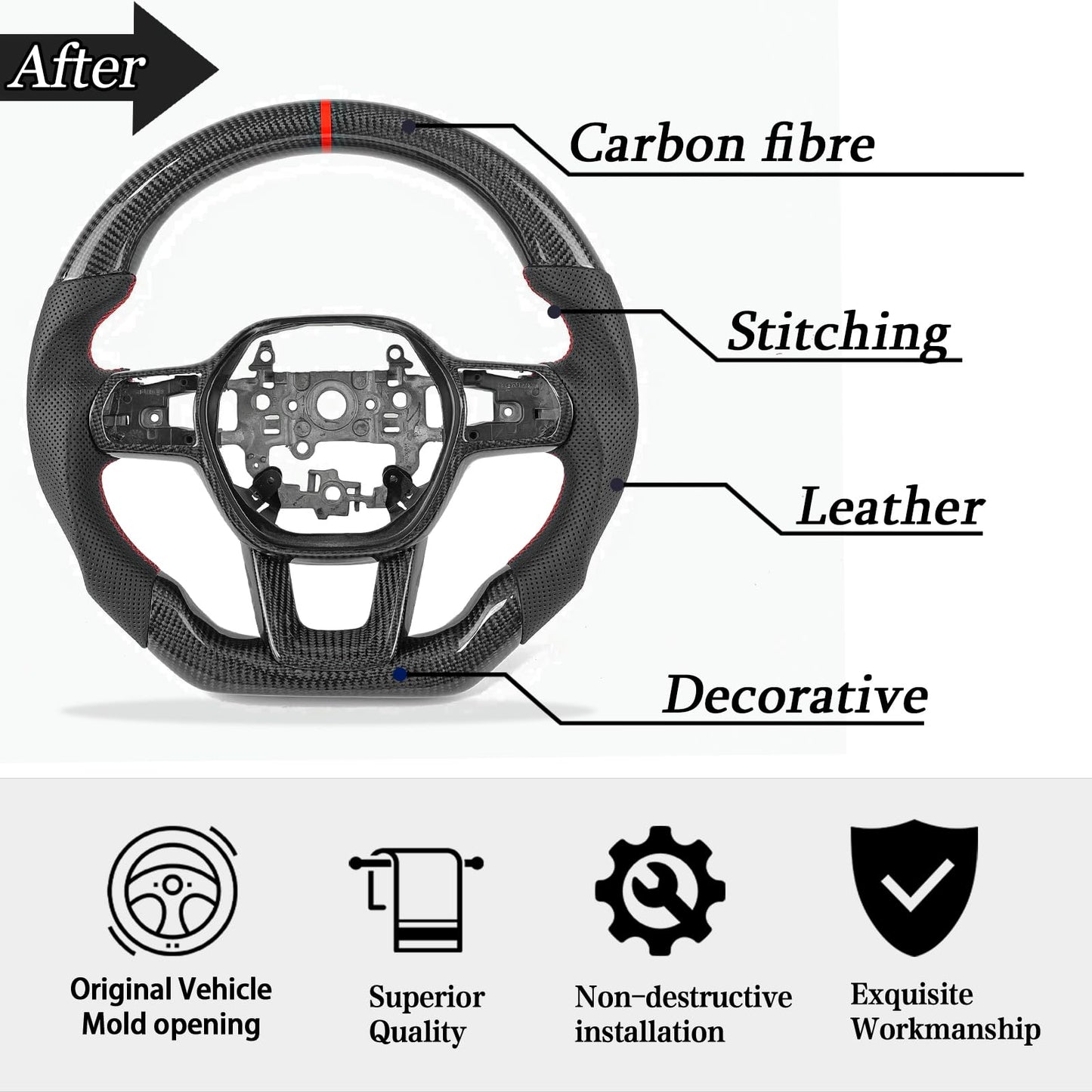 Car steering wheel for Honda Civic 2020 2021 2022 2023 2024 steering wheel carbon fiber