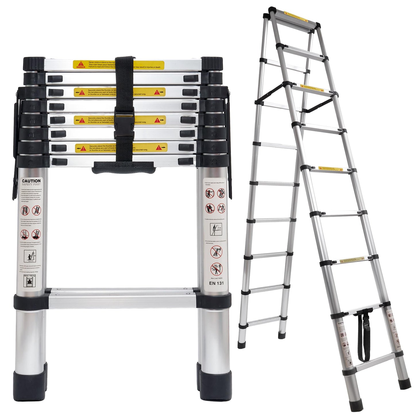 8.53 FT A-Frame Aluminium Telescoping Ladder,9+9 Step Ladder,330LB Load Capacity,Portable Telescopic Folding Extension Ladder Heavy Duty Collapsible (Sliver, 2.6m+2.6m/17FT A Frame)