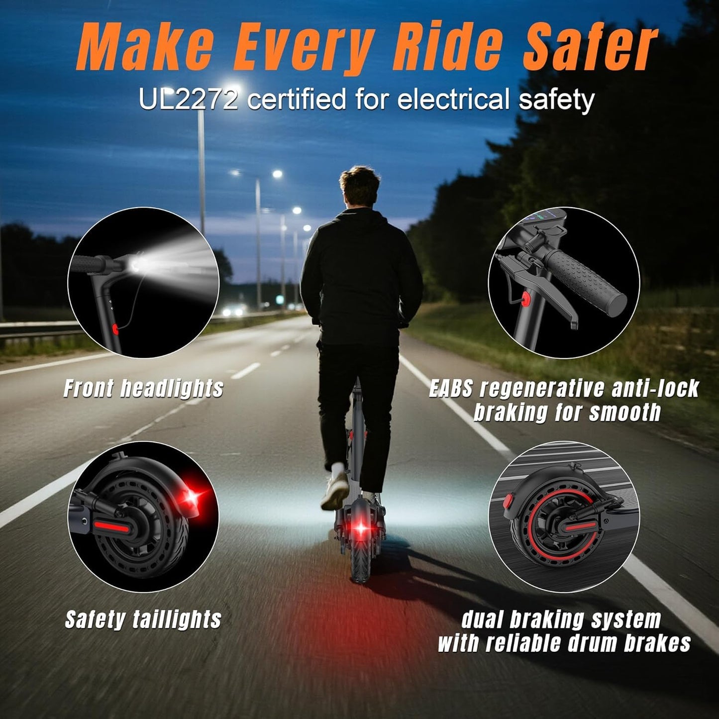 Electric Scooter for Adults with Dual Suspension System - 8.5" Solid Tires, 350W Brushless Motor, Up to 19 MPH Speed, 15 Miles Long Range, Double Braking Folding Fast E-Scooter, App Control