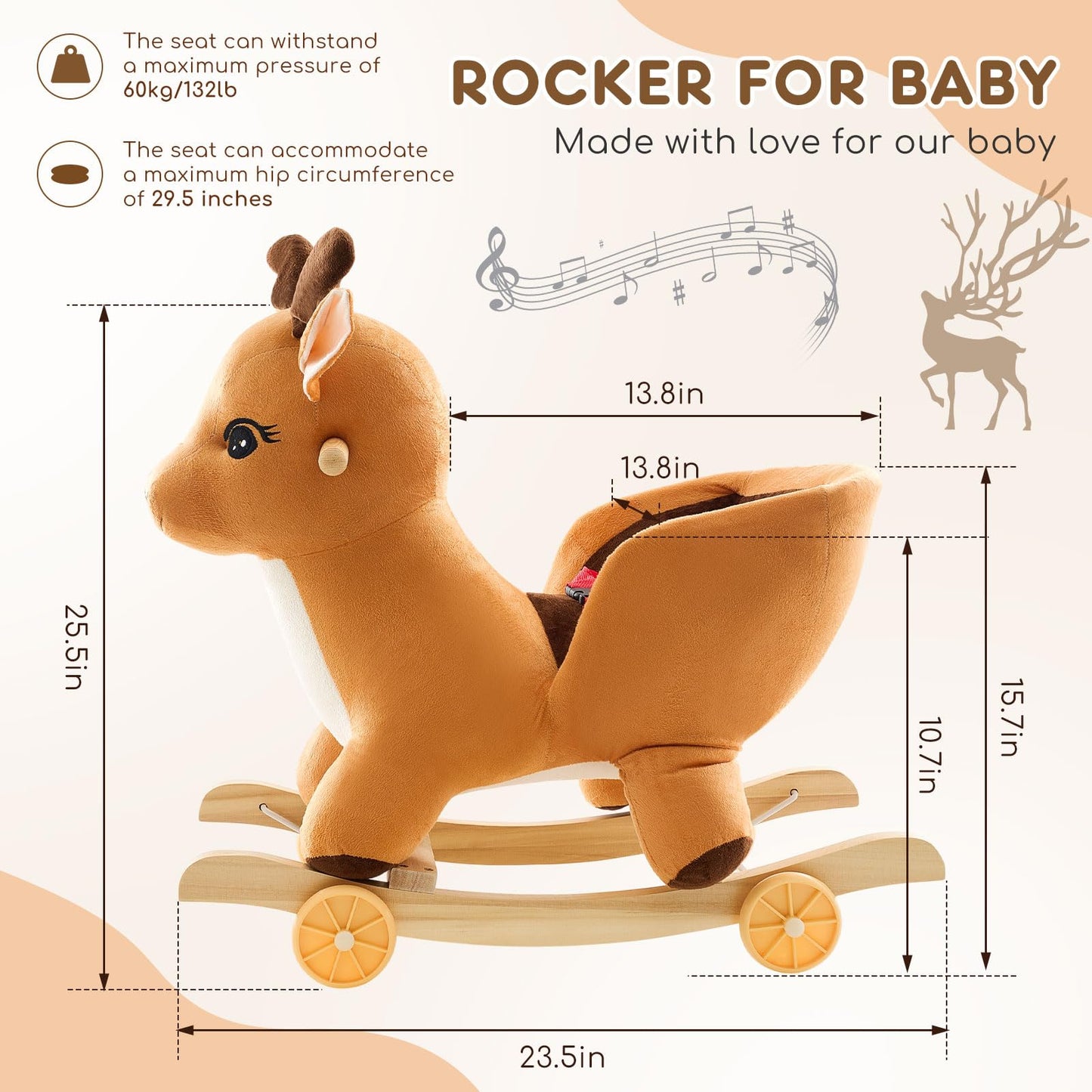 Toddler Rocking Horse Ride-on Toy 2-in-1 Convertible Rocker Pull Cart with Detachable Wheels, Music Player Safety Belt, Early Learning Baby Ride on Birthday Gift for 1-3 Year Old Boys Girls