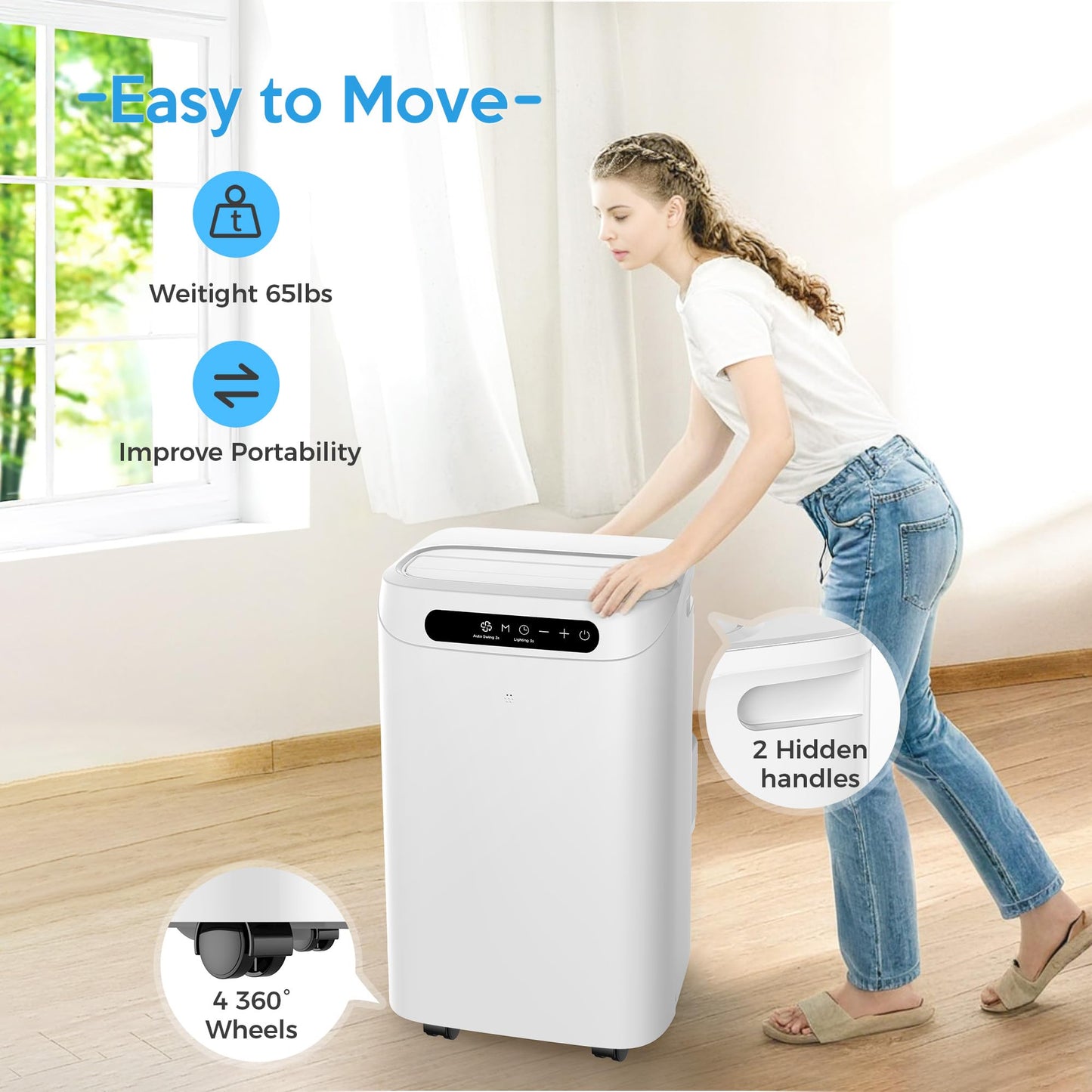 Humhold 14000 BTU Portable Air Conditioners with Heater, Remote Control, 4-in-1 Free Stand Smart Cooling AC Unit with Heating, Dehumidifier, Fan Mode for 550 to 700 sq.ft Room,Auto Swing,Timer,White