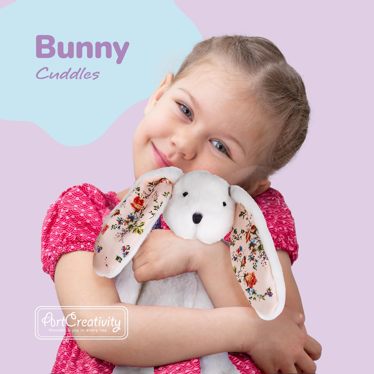 ArtCreativity Blossom Bunny Plush for Kids - 12 inches - White Plush Stuffed Bunny Rabbit with Floral Blossom Print Ears and Feet for Girls - Stuffed Animal Gifts for Kids, Toddlers, and Baby Girls