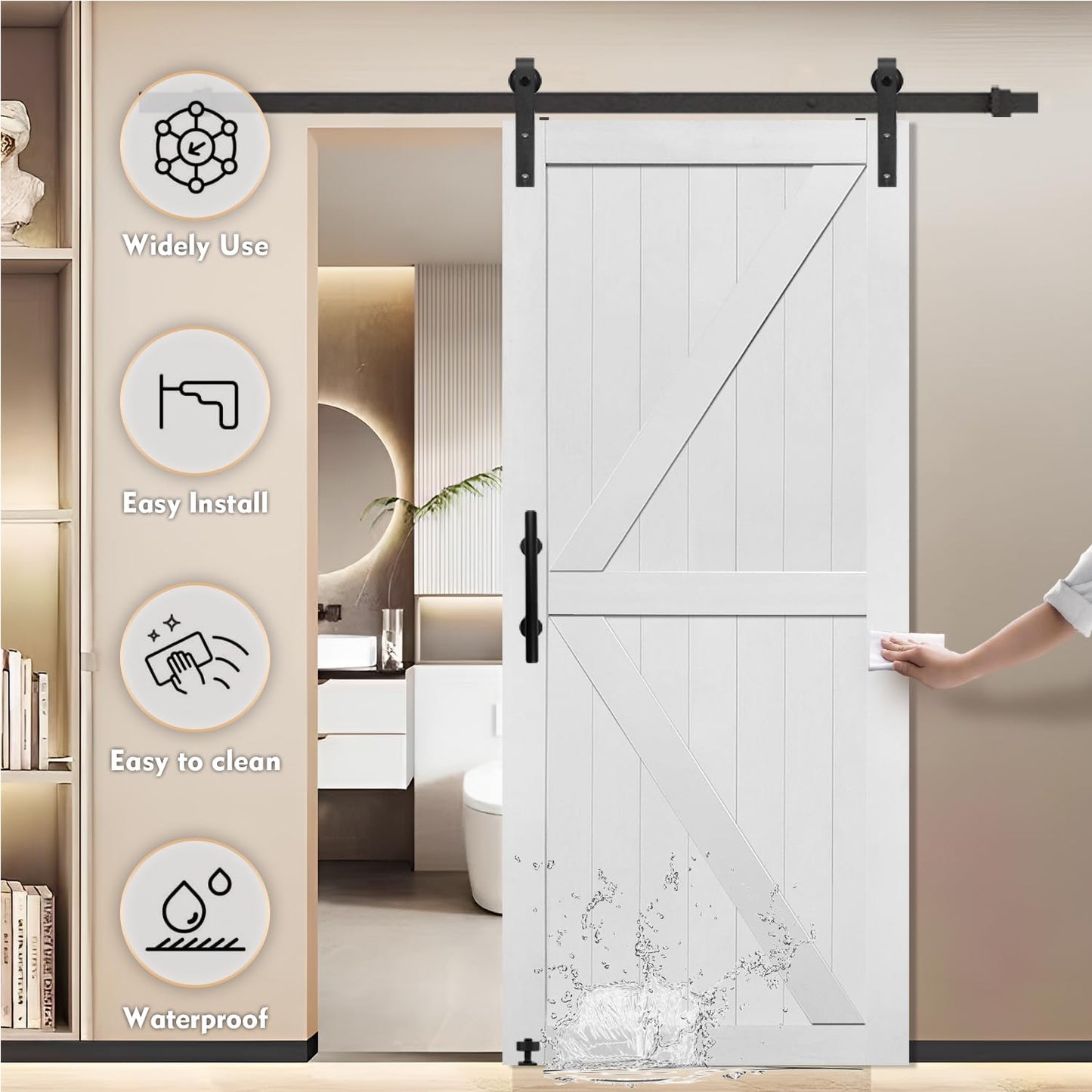 S&Z TOPHAND® 36in x 84in MDF Barn Door with 6.6FT Sliding Hardware Kit, Solid Barn Door Slab Covered with Water-Proof PVC Surface