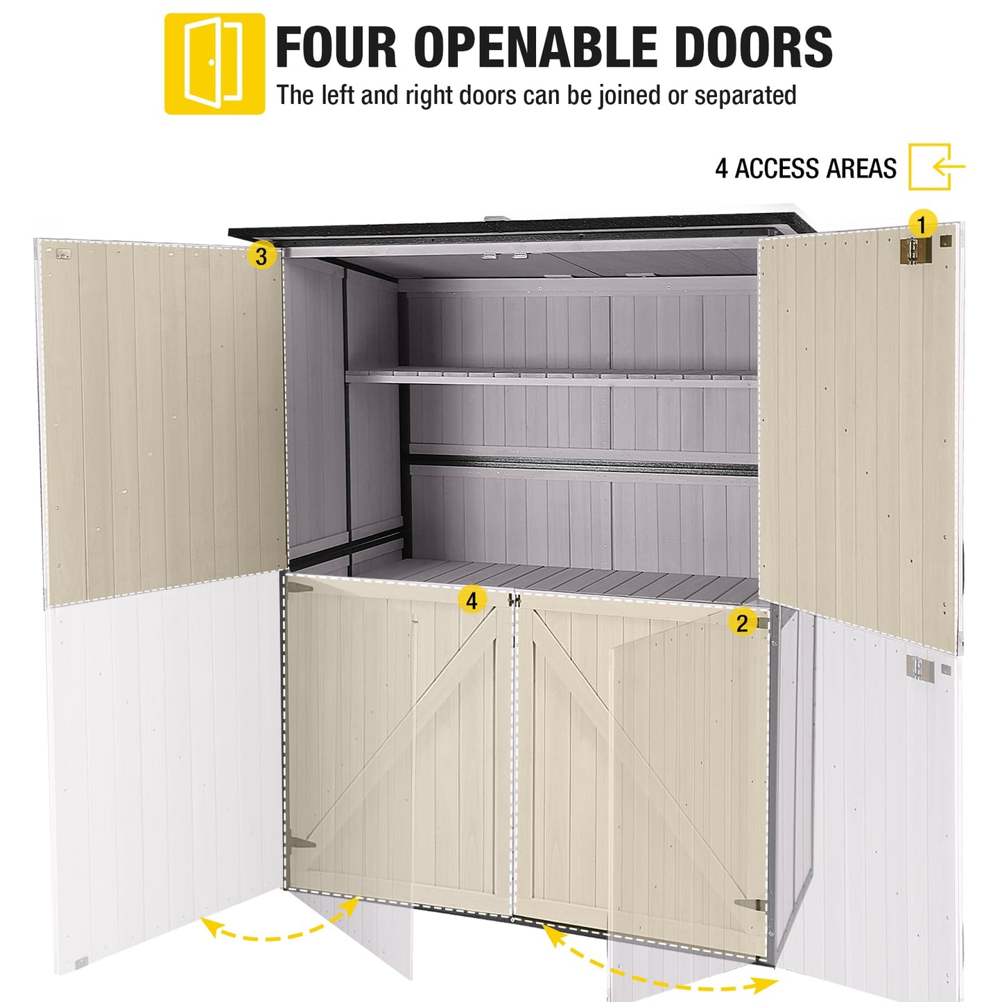 Aivituvin Outdoor Storage Shed Upgraded with Strong Metal Frame Garden Tool Shed Storage House Cabinet with Adjustable Shelfs and Wooden Floor 4.6 x 2.42FT (Off-White)