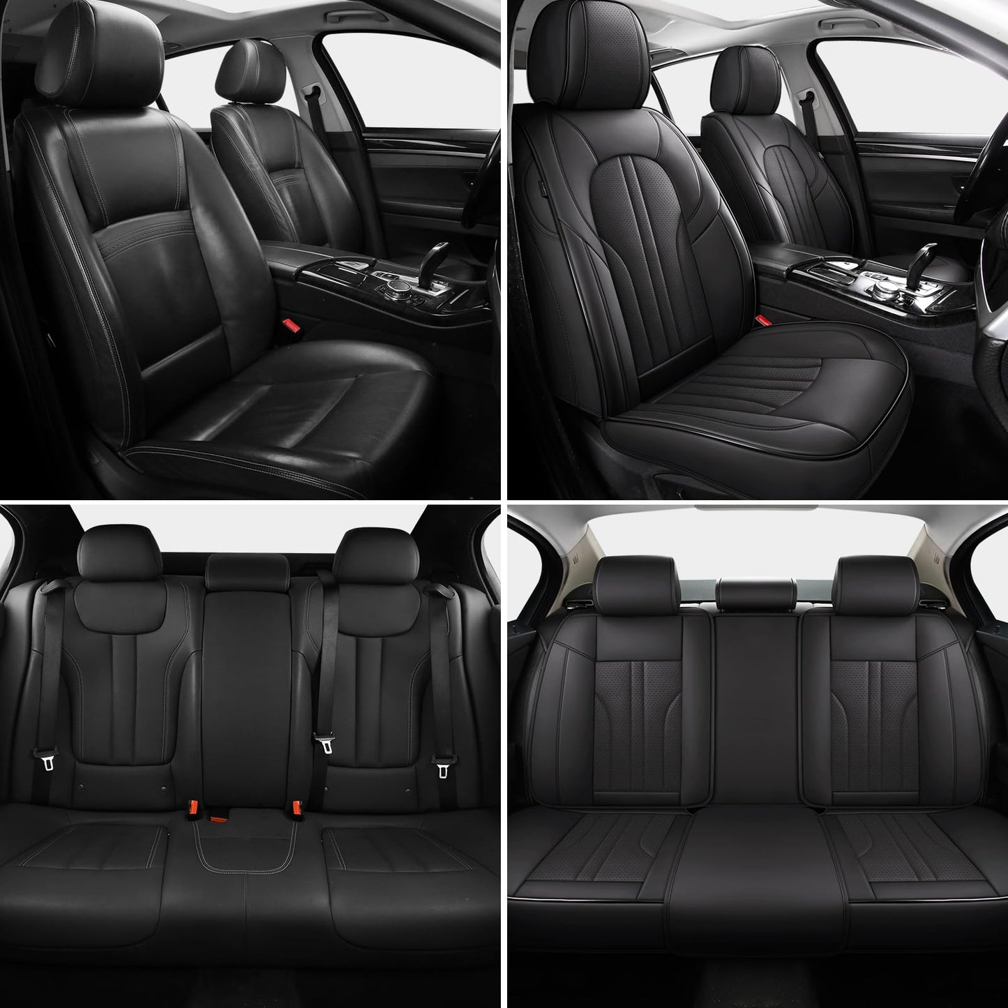 MINGBRON Car Seat Cover Full Set, Leather Car Seat Cover, Waterproof Seat Covers, Car Seat Cushion, Nappa Leather Seat Covers Car Seat Protector Universal Fit Most Cars Black