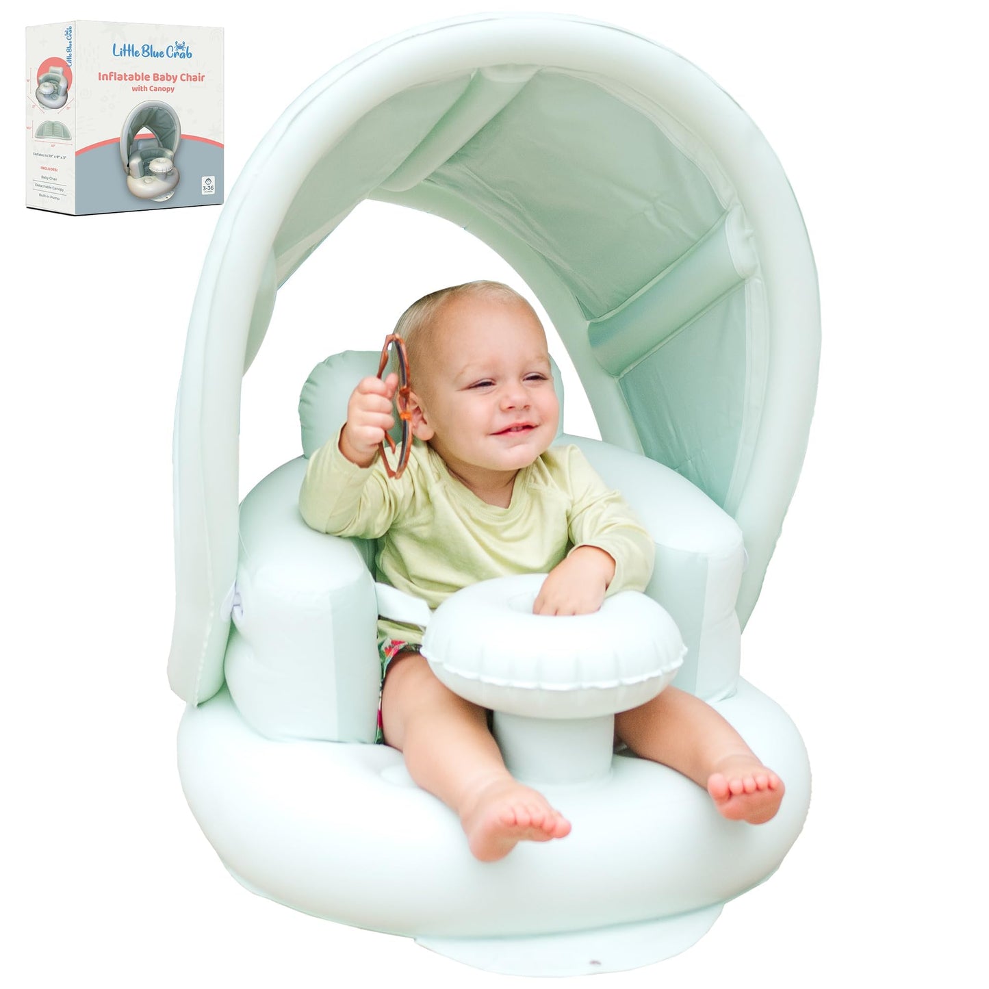 Inflatable Baby Seat for 3-36 Months w/Built-in Pump & Detachable Canopy, Sit Me Up Floor Seat for Baby w/Safety Straps, Inflatable Baby Chair, Indoor/Outdoor Blow Up Chair is Ideal Summer Gift