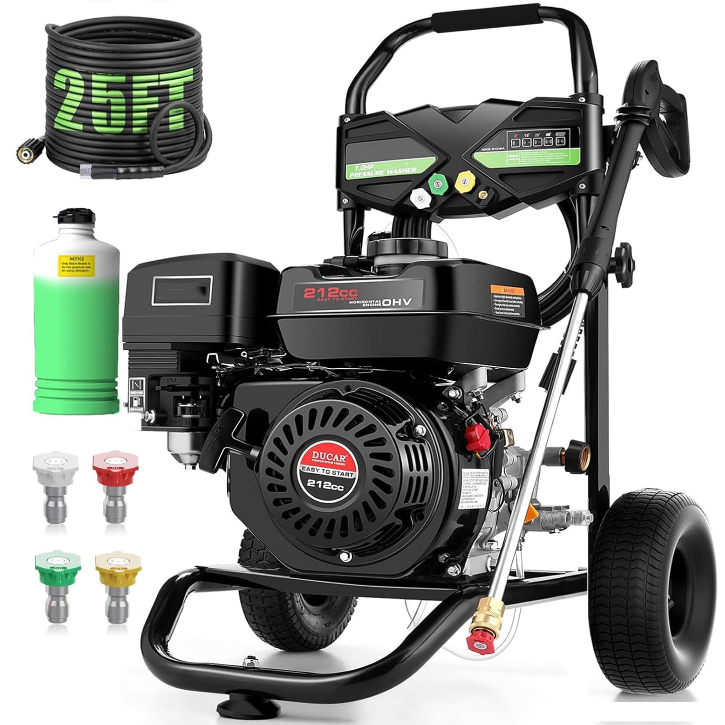 Imdot 4200PSI Gas Pressure Washer, 4.0GPM Heavy Duty Power Washer with 5 QC Nozzles, 25ft Flexible Hose and 0.5Gal Soap Tank, 212cc 7.0 HP Engine, EPA/CARB/ETL Compliant, Black