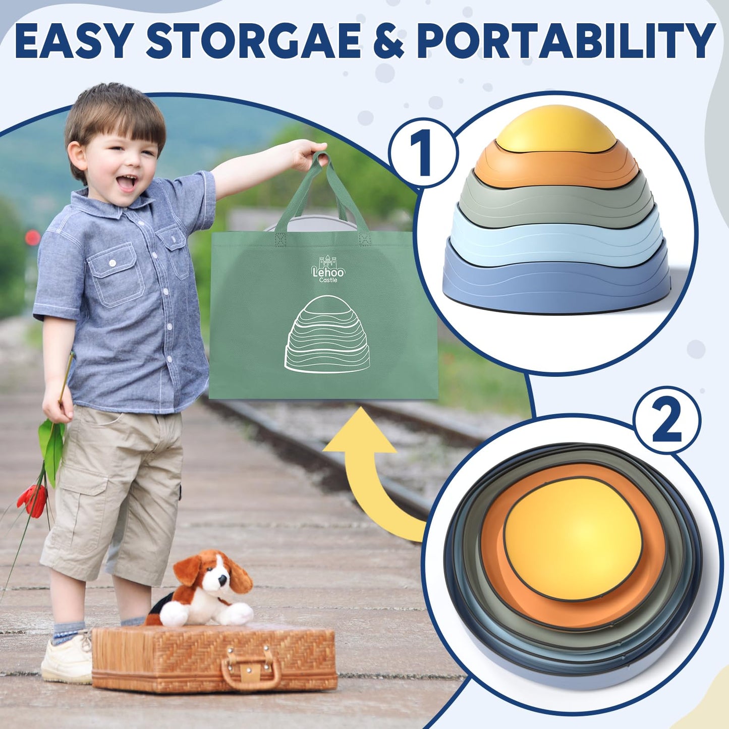 Lehoo Castle Stepping Stones for Kids, Non-Slip Toddler Stepping Stones, Indoor & Outdoor Sensory Toys for Toddlers 1-3, Balance Board Obstacle Course for Kids 3-5