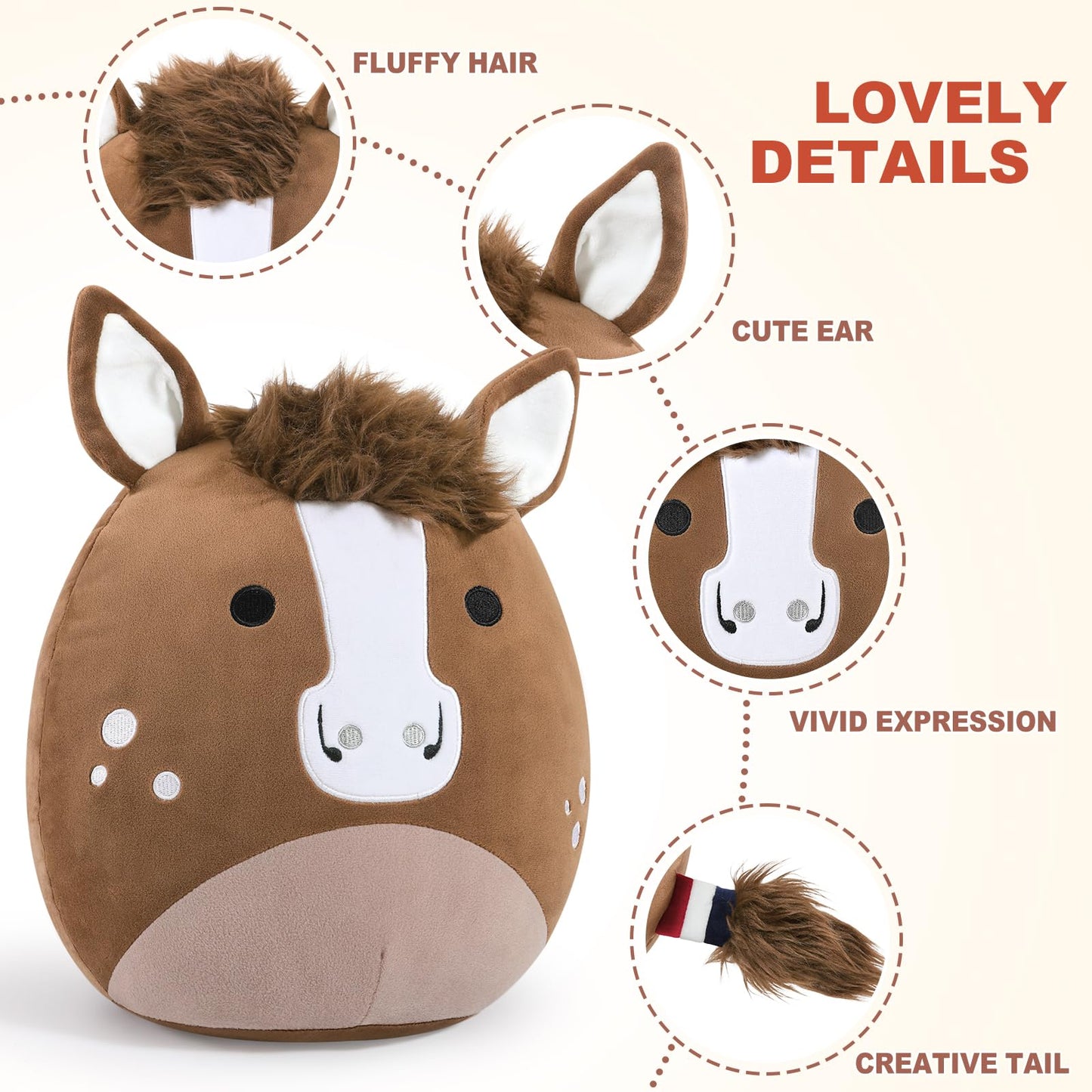 PEACH CAT Original Quarter Horse Stuffed Animal 12" Cute Horse Plush Soft Plushies Toys Gifts for Kids Adults Brown