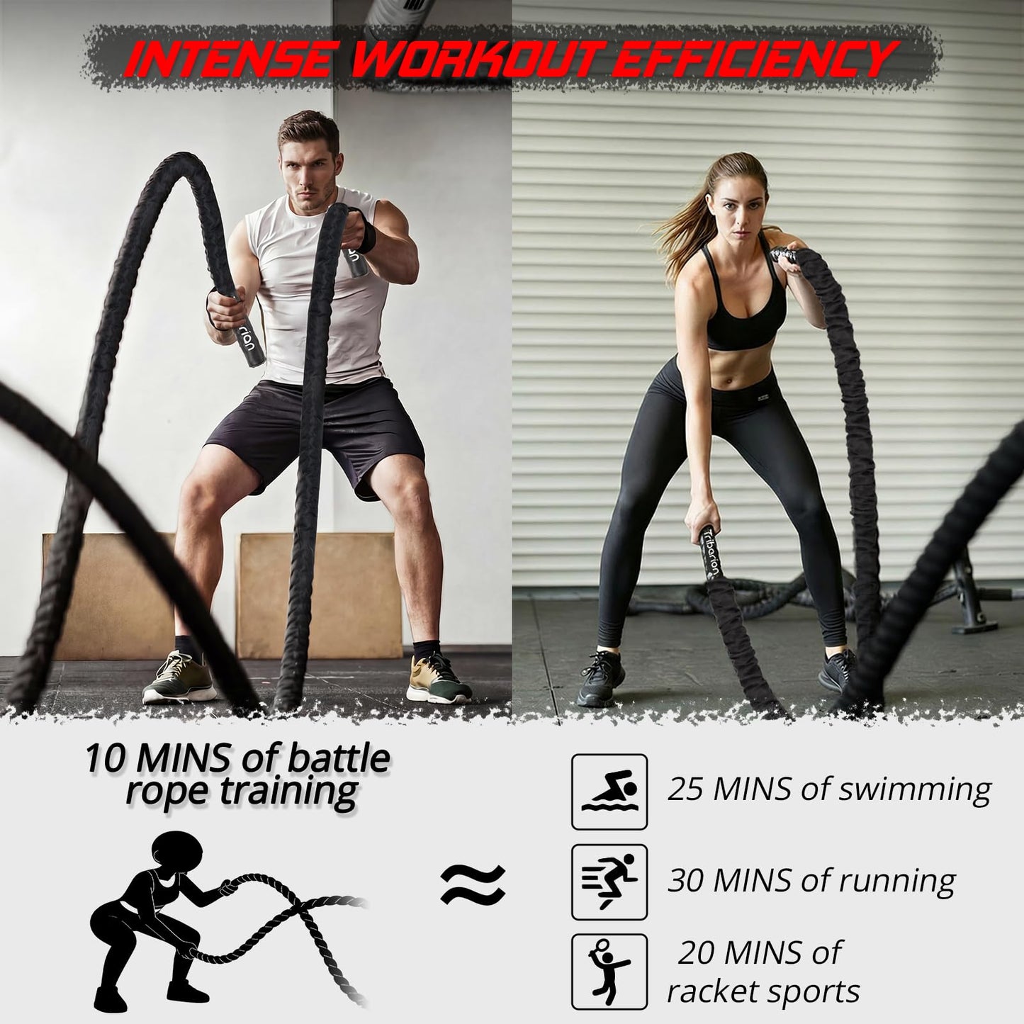 Battle Rope for Home Gym Workout - Extra Thick 2 Inch 30ft Heavy Weighted Training Exercise Ropes Fitness Equipment with Sleeve and Anchor Strap Kit for Crossfit Outdoor Working Out