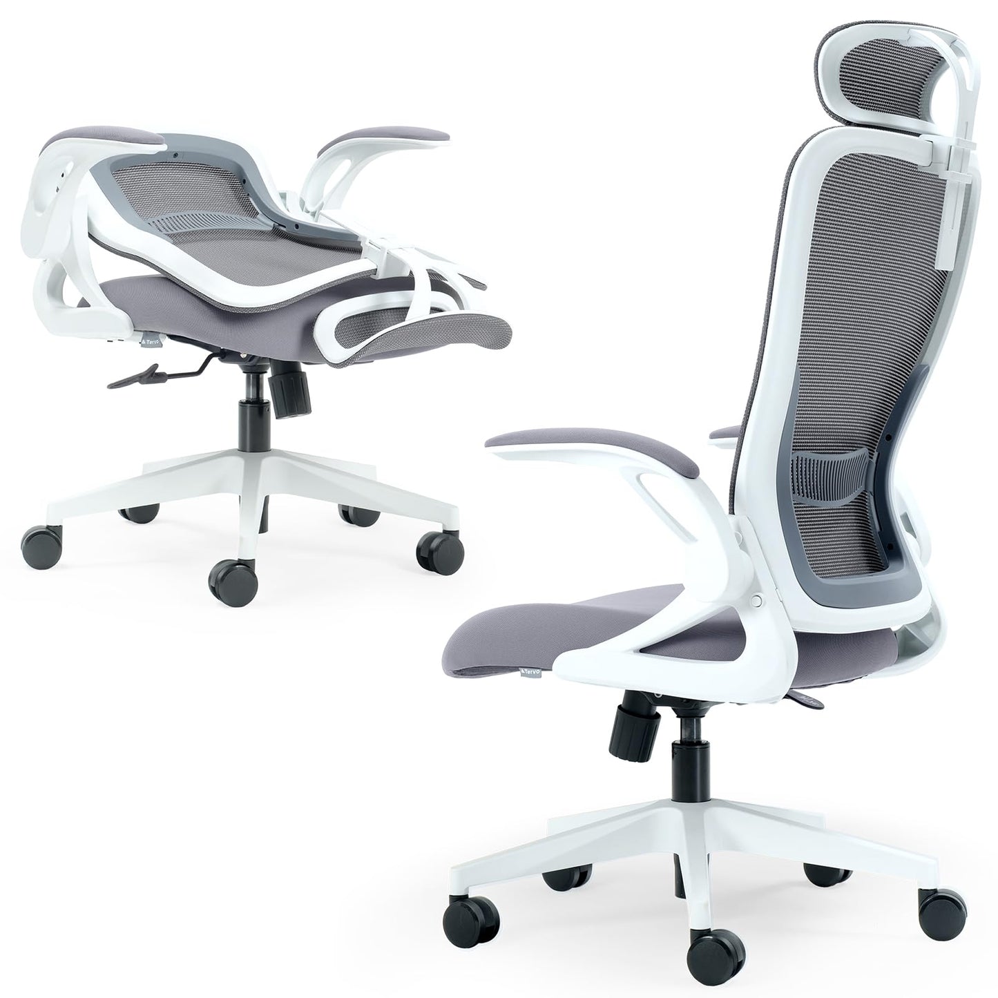 Tervo Model U | Folding Office Chair for Small Spaces | Ergonomic Design with High Rebound Mesh | Computer Desk Chair for Gaming | For Adults & Kids | Foldable & Compact with Flip Up Arms