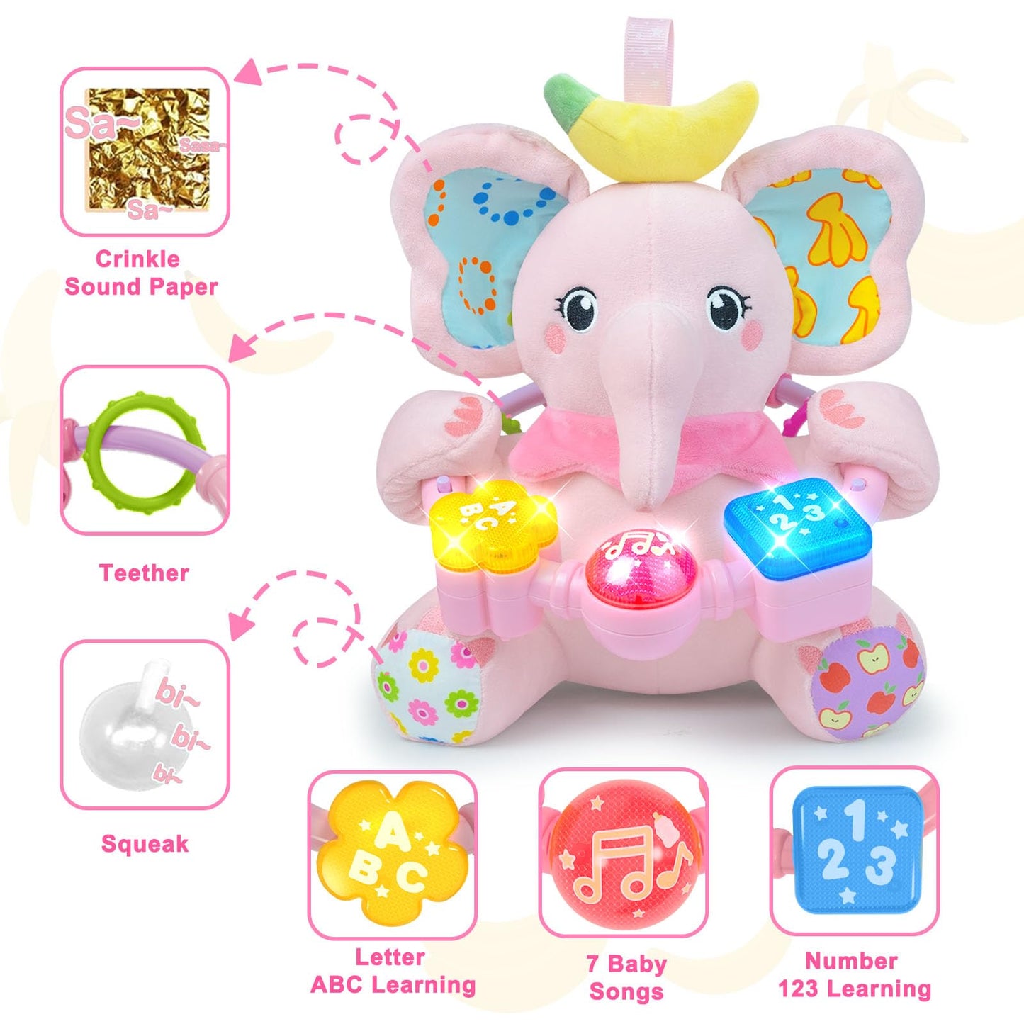 Holaxander Baby Boy Gift Set for 0-6-12+ Months (1 * Baby Elephant Musical Toy & 1 * Musical Plush Dino Toy)