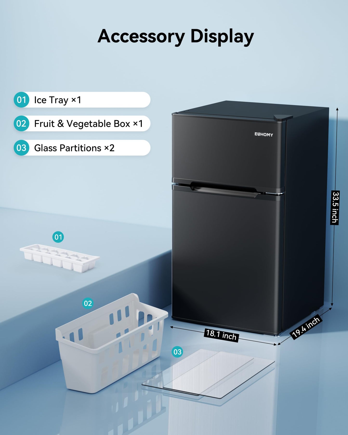 EUHOMY 3.2 Cu.Ft. Refrigerator with Freezer, 2 Door Fridge, Adjustable Thermostat，Large Capacity, Refrigerator for Kitchen/Dorm/Office/Apartment - Food Storage or Cooling drinks, Black