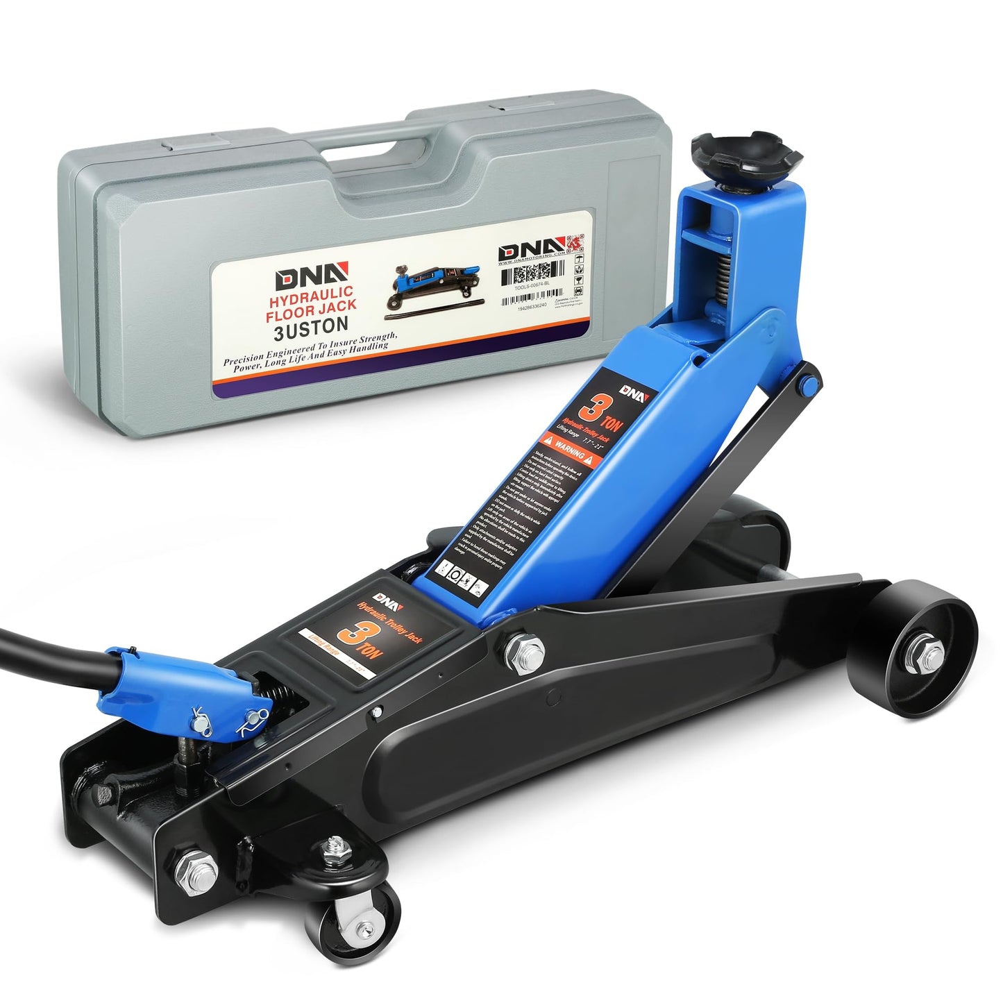 DNA Motoring 3 Ton Low Profile Floor Jack, 3 tons (6000 lbs) Capacity Fast Lift Hydraulic Trolley Service/Floor Jack, 7.7 "-21" Lifting Range, Blue, TOOLS-00674-BL
