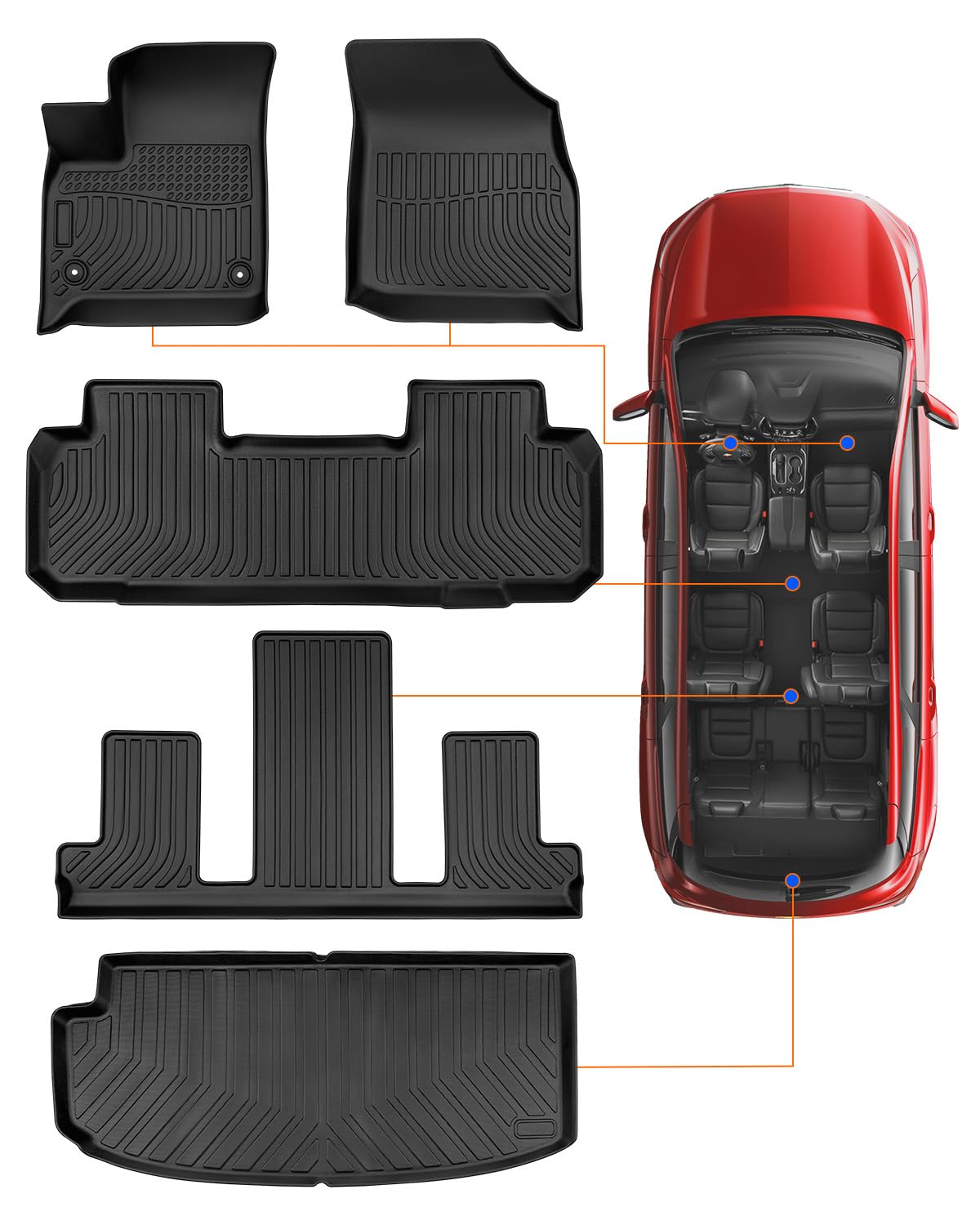 for Chevy Traverse 2018-2023 Floor Mats & Cargo Liner ONLY for 7 Seats Bucket Seats, All Weather TPE Rubber Mats for Chevy/for Chevrolet Traverse Accessories (Fit 2024 Traverse Limited)