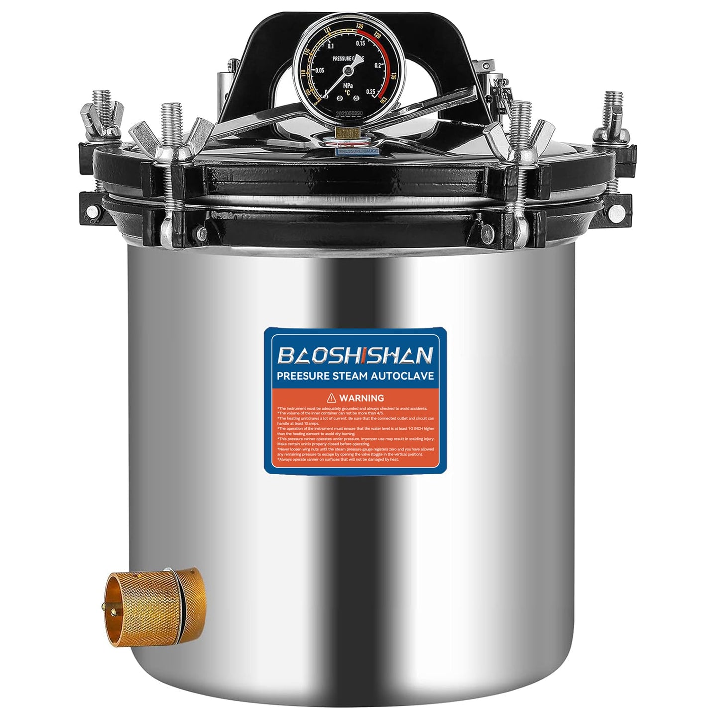 BAOSHISHAN 18L Steam Autoclave 19 QT Stainless Steel Portable Pressure Autoclave 1KW 110V