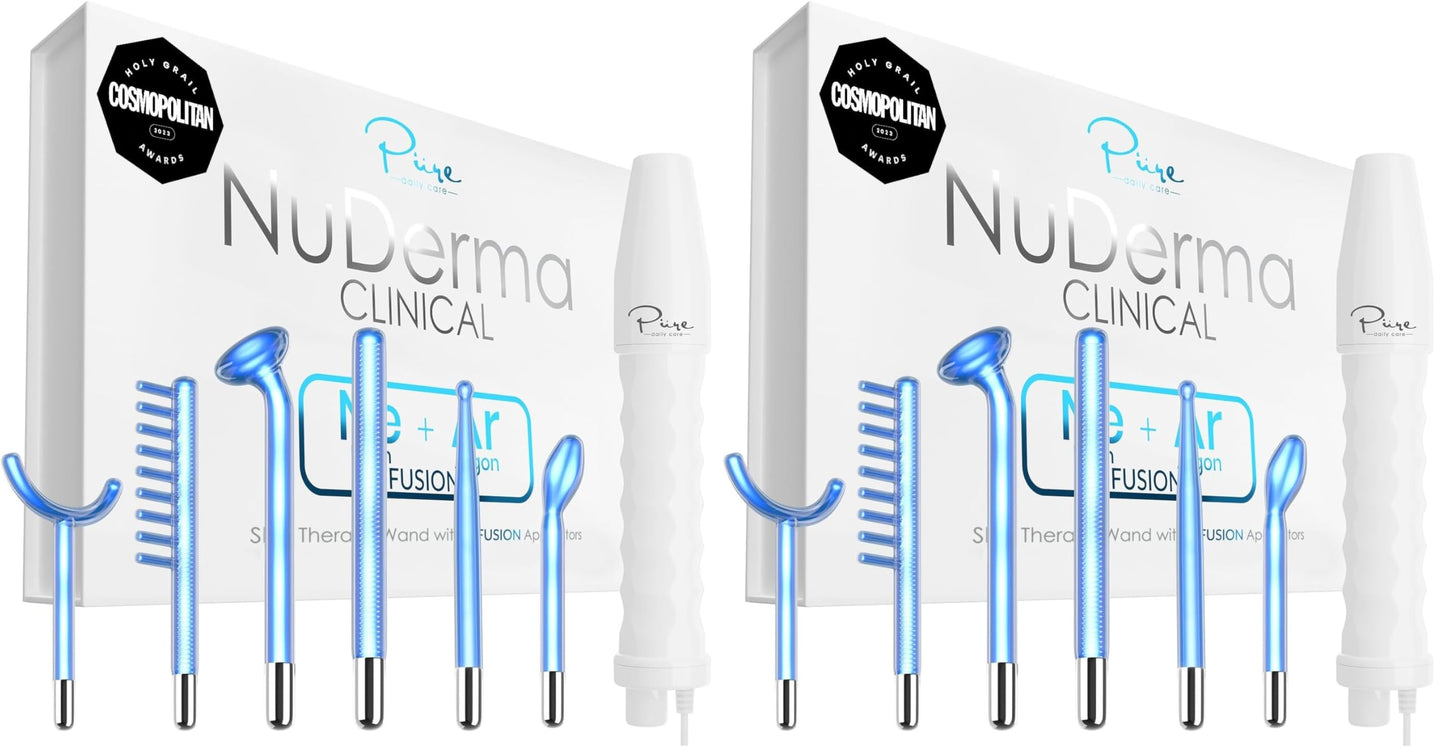 Pure Daily Care NuDerma Clinical Portable Skin Therapy Wand, Machine with 6 Fusion Neon + Argon Wands – Anti Aging - Clarifying - Skin Tightening & Radiance - Wrinkle Reducing (Pack of 2)