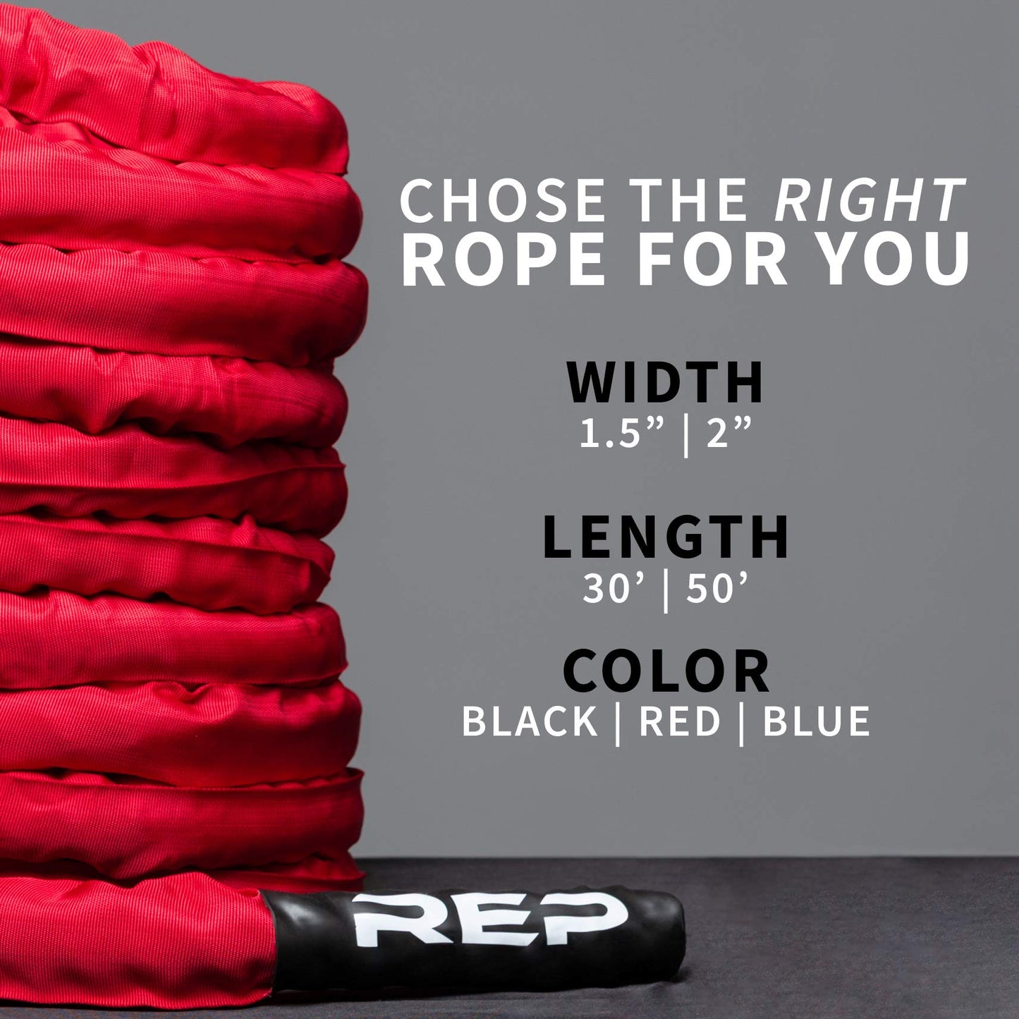 REP Battle Ropes - PolyDacron Battle Rope for Strength and Conditioning Workouts – 1.5" and 2" Diameter, 30ft, 40ft, 50ft Lengths with Optional Cover Sleeve (Red with Sleeve, 2.0 x 30 ft)