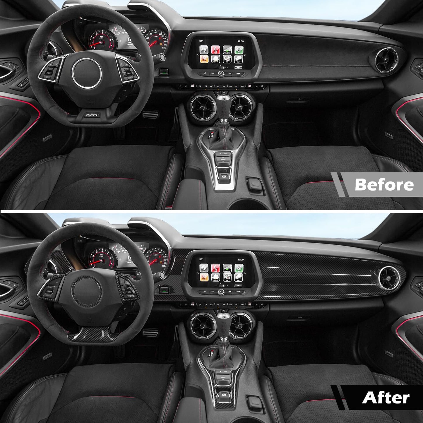 RT-TCZ for Camaro Carbon Fiber Interior Trim Kit, Dash Cover Trim Bezel for Chevy Camaro 2016-2024 Carbon Fiber Interior Accessories 12pcs