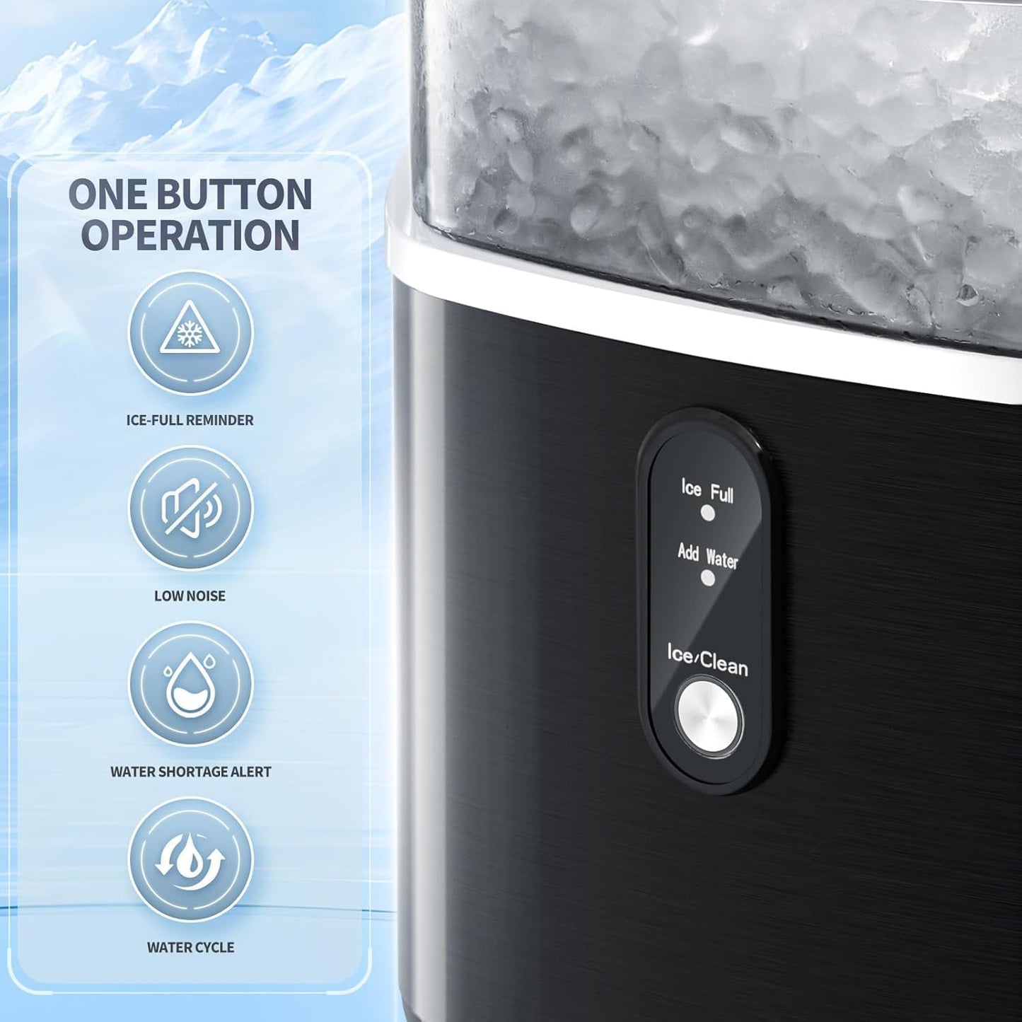 Antarctic Star Nugget Ice Maker Countertop, Chewable Nugget Ice Machine with One-Touch Operation, Self Cleaning, Fast Ice Making 34Lbs/24H, for Office/Home/Bar, Black