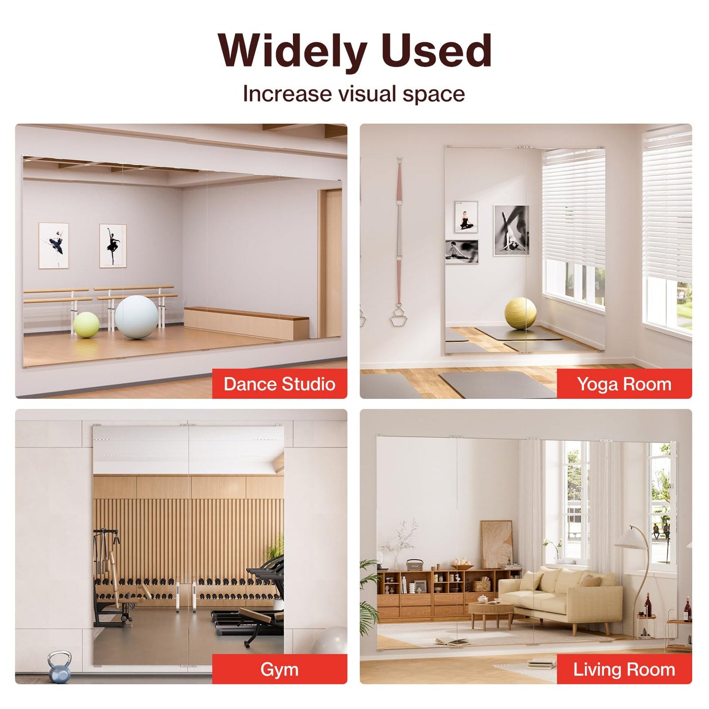 BRIVUE Gym Mirror for Home Gym - 72" x 72" (2 Pcs of 72x36) Large Frameless Wall Mirrors, Easy Mount Lightweight Non-Glass Nanomirror, Ideal for Dance Studio, Yoga, Fitness, Rehearsal, Pilates, Garage
