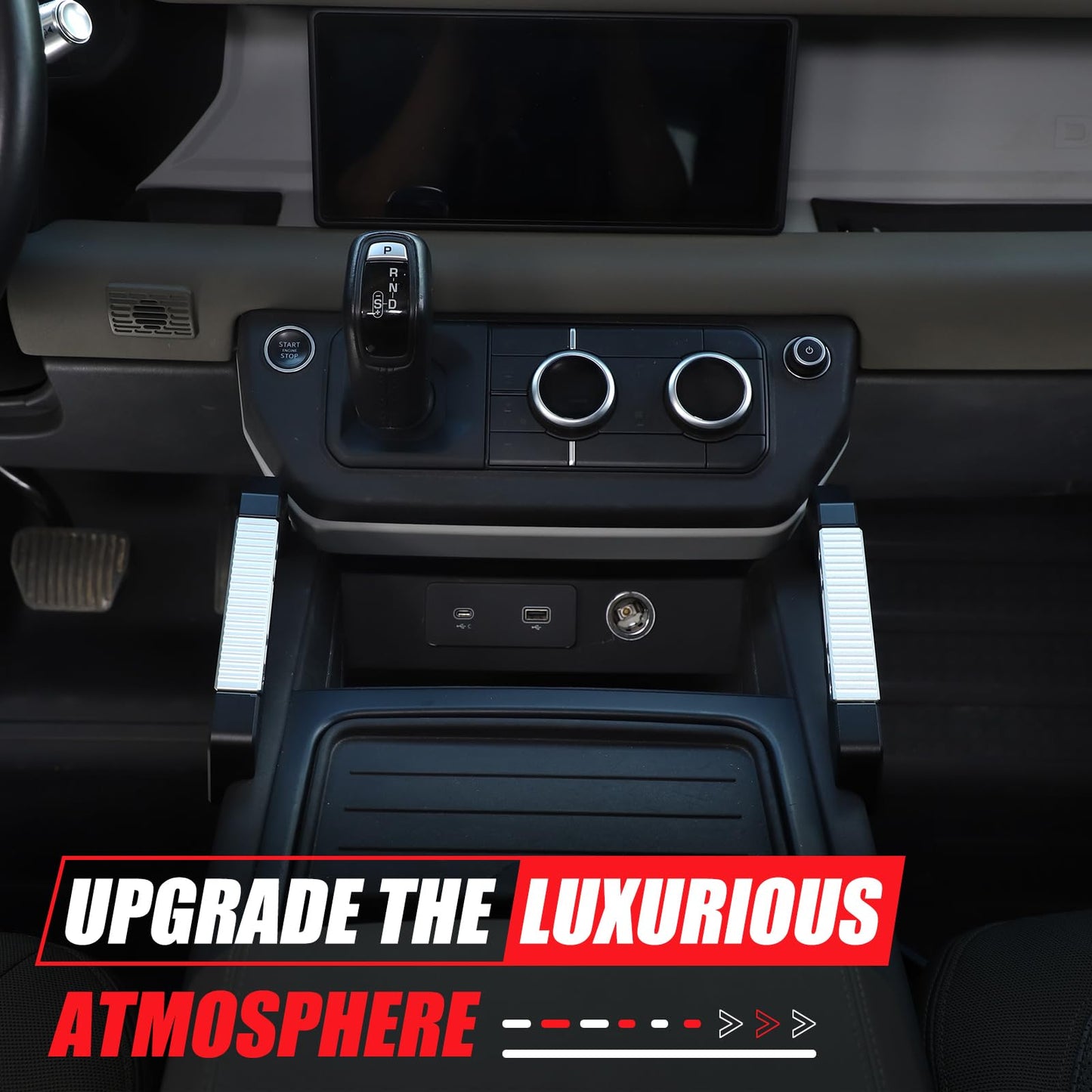 Bekantogy 2PCS Central Control Grab Handles Compatible with Land Rover Defender 90 110 130 2020-2024 Aluminum Alloy Grip Handle for Armrest Both Side Interior Accessories (Black Silve)