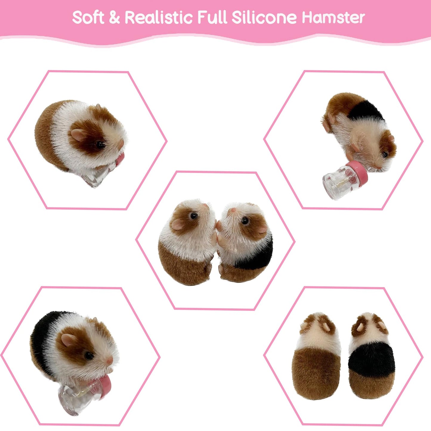 VOLOBE 5 Inches Silicone Hamster, Realistic Toy Hamster as Silicone Piglet Companion with Sleeping Pad Accessories for Kids Boy Girl Birthday Handmade Gift (Black Hamster)