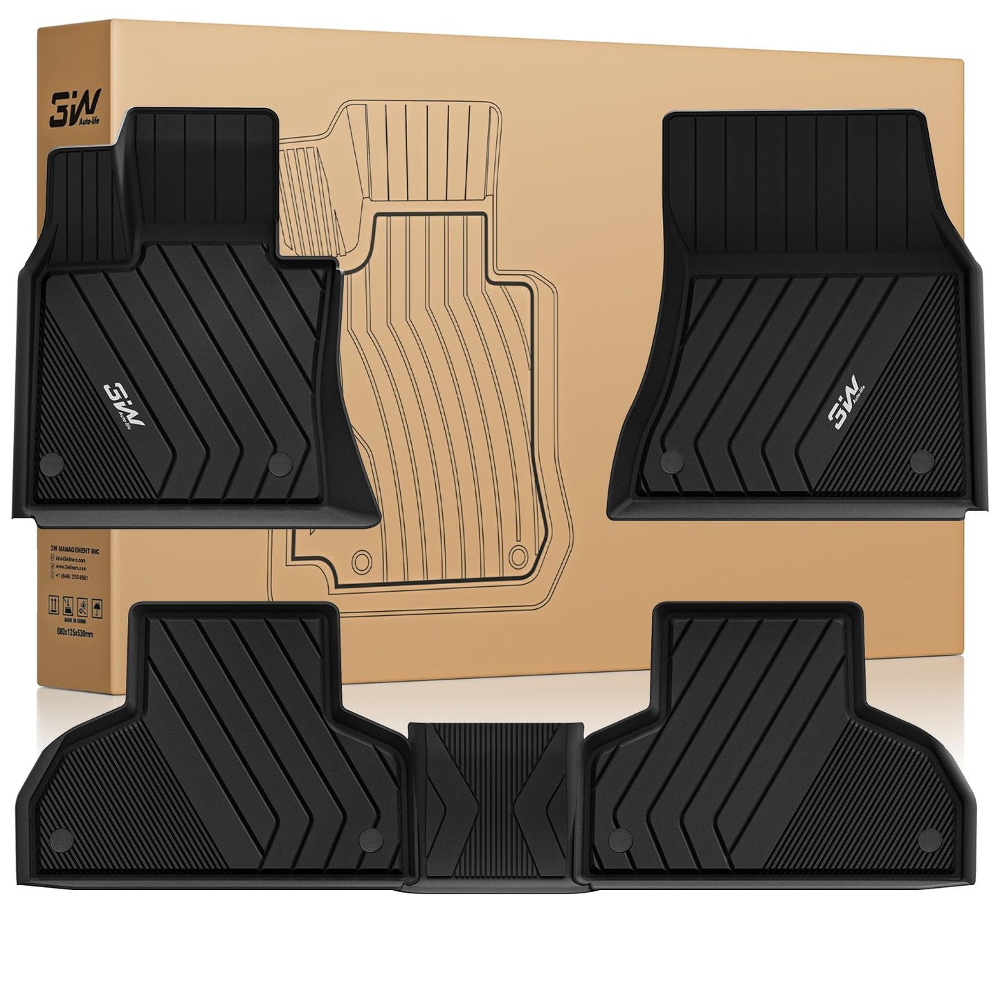 3W Floor Mats Custom Fit for BMW X5 (F15) 2014-2018 / BMW X6 (F16) 2015-2019, All Weather TPE Floor Liner 1st & 2nd Row Accessories Car Mats
