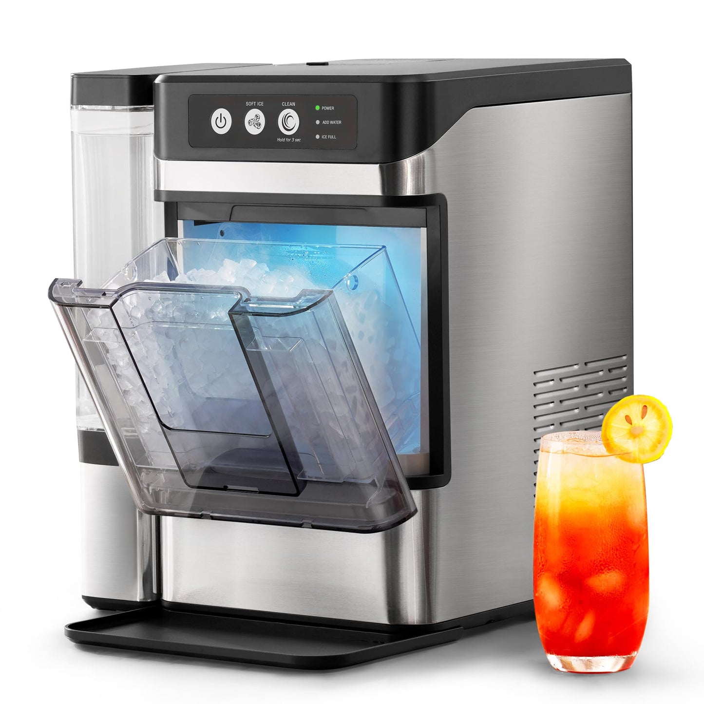 Nugget Ice Maker Countertop with 0.8Gal Removable Tank, 41Lbs/24H, One-Touch Fast Ice in 6 Mins, Self-Cleaning & Ultra Quiet for Home, Office, Party